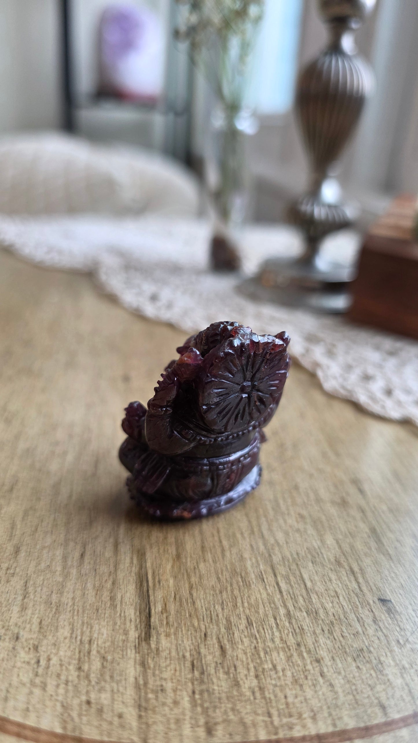 Hand Carved Garnet Ganesh