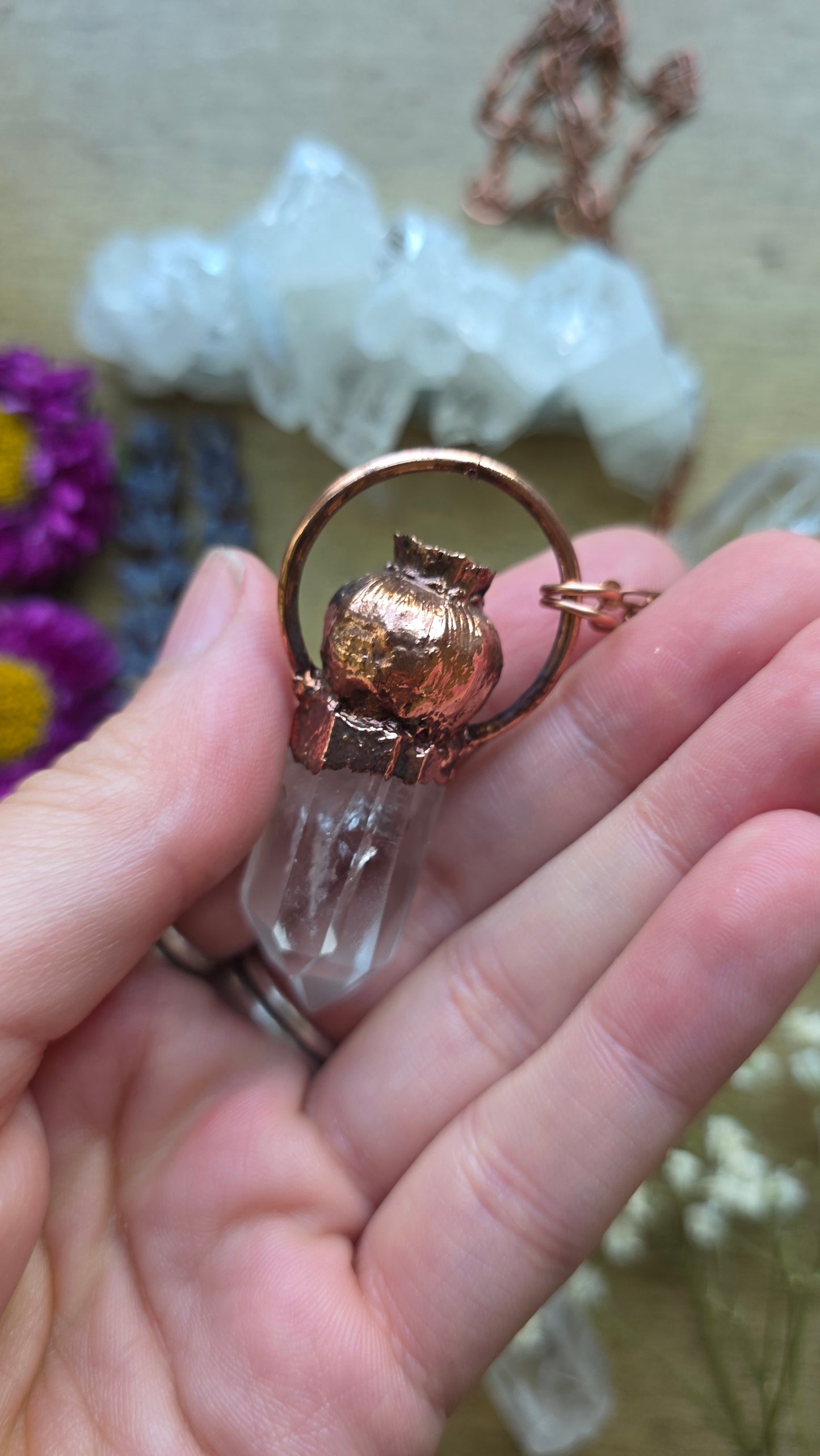 Copper Encased Poppy Pod with Quartz and Tanzanite