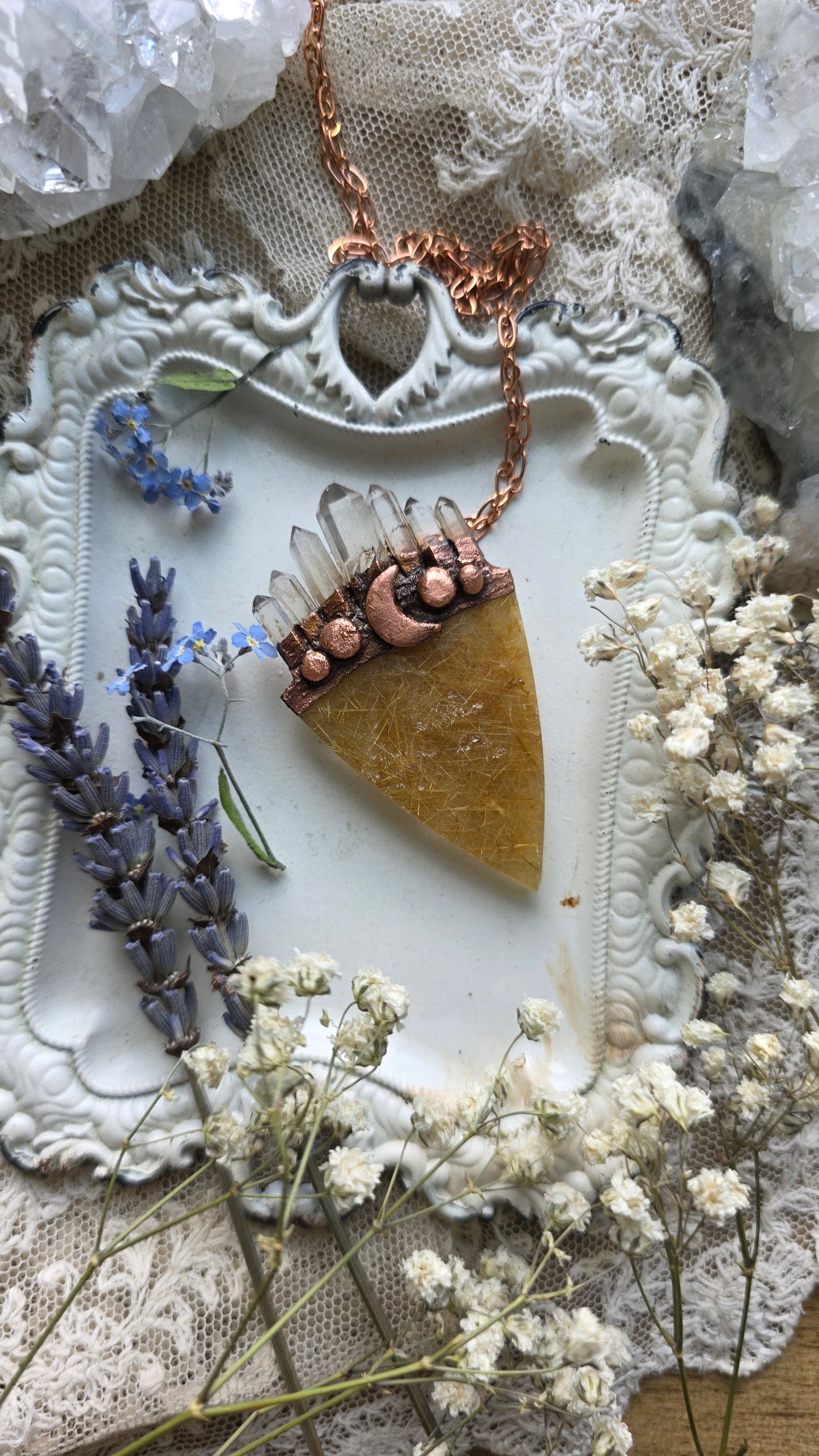 The High Priestess: Golden Rutilated Quartz Stardust Pendant