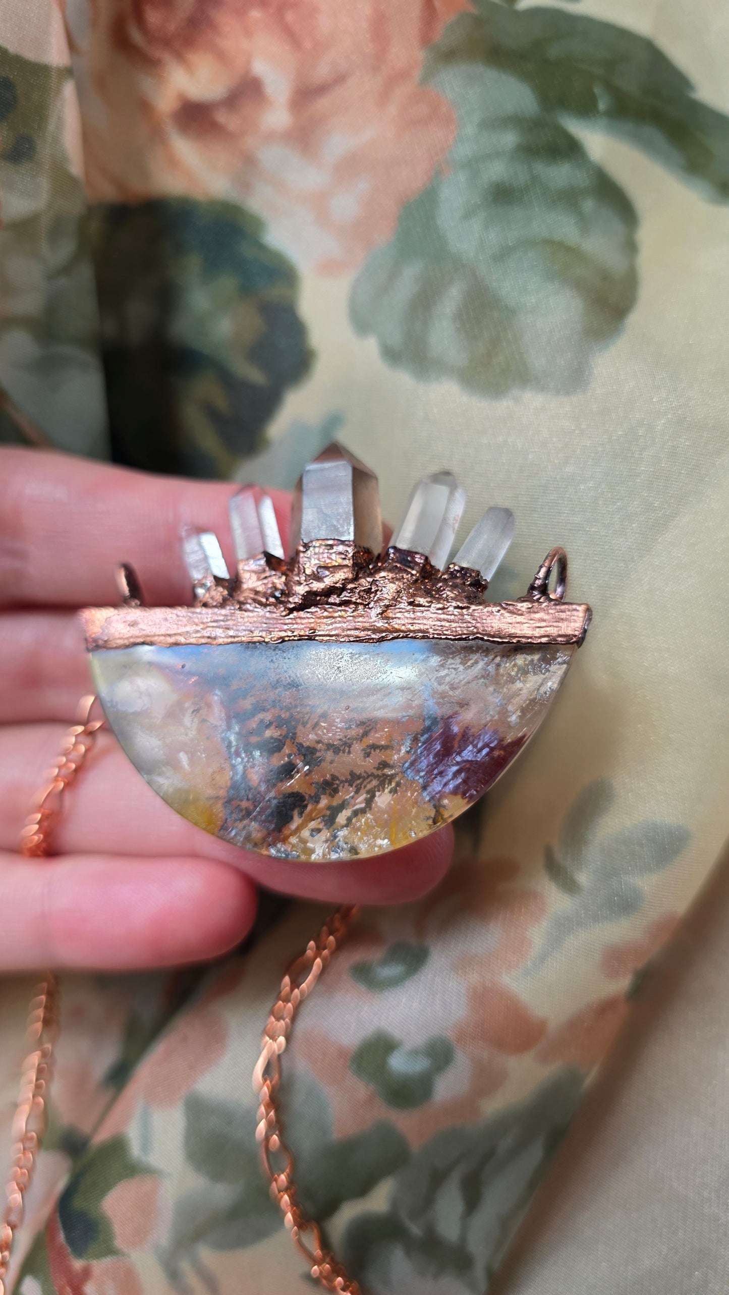 Dendritic Quartz Crowned Copper Necklace