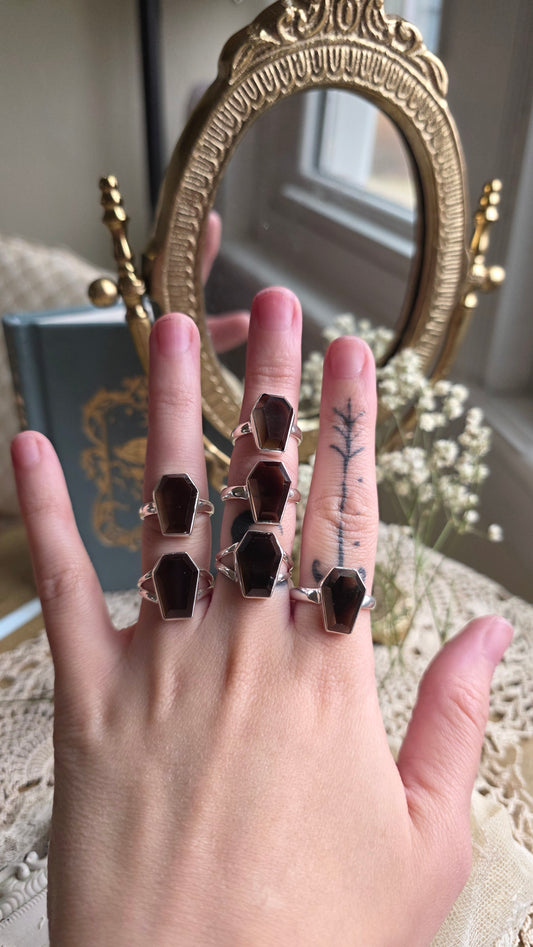 Sterling Silver Smokey Quartz Coffin Ring