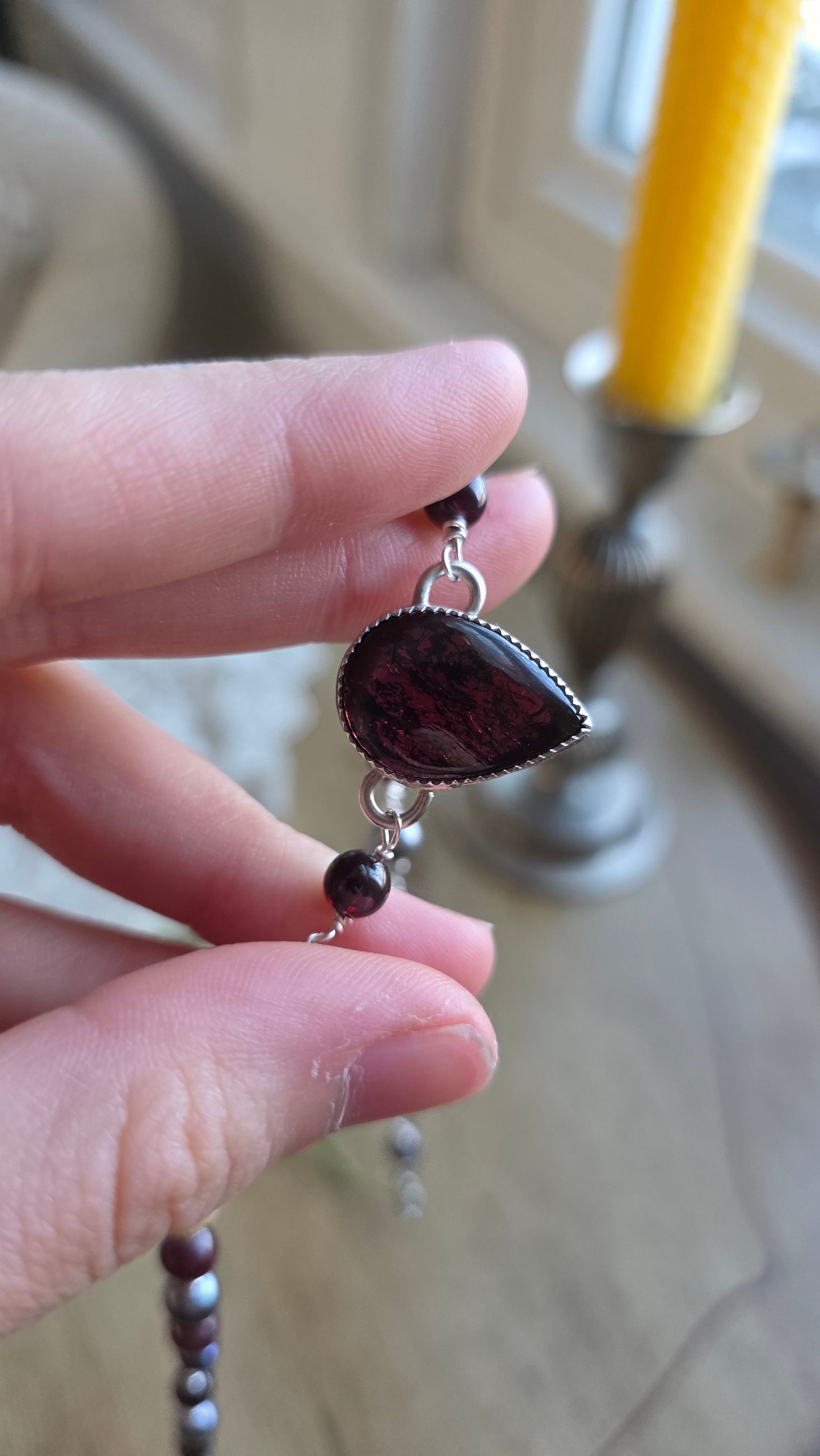 Sterling silver Garnet and Pearl Choker