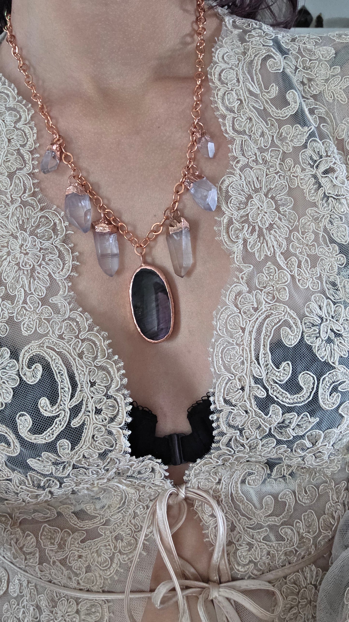Purple Labradorite and Quartz Copper Necklace