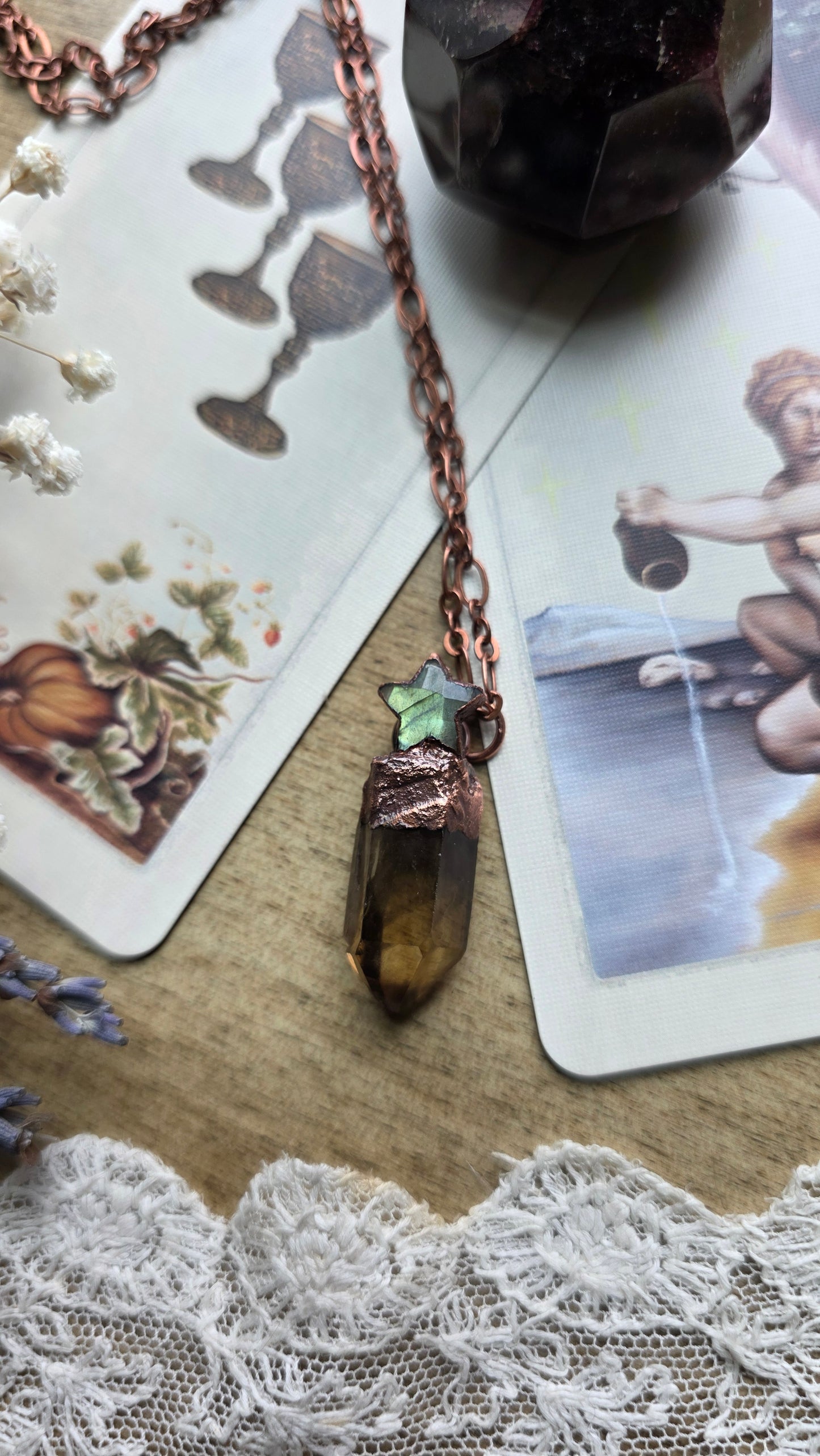 Smokey Citrine and Labradorite Star Copper Necklace