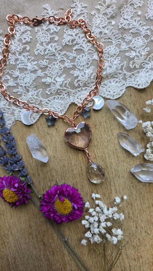 Faceted Ametrine Heart with Rutilated Quartz Copper Necklace