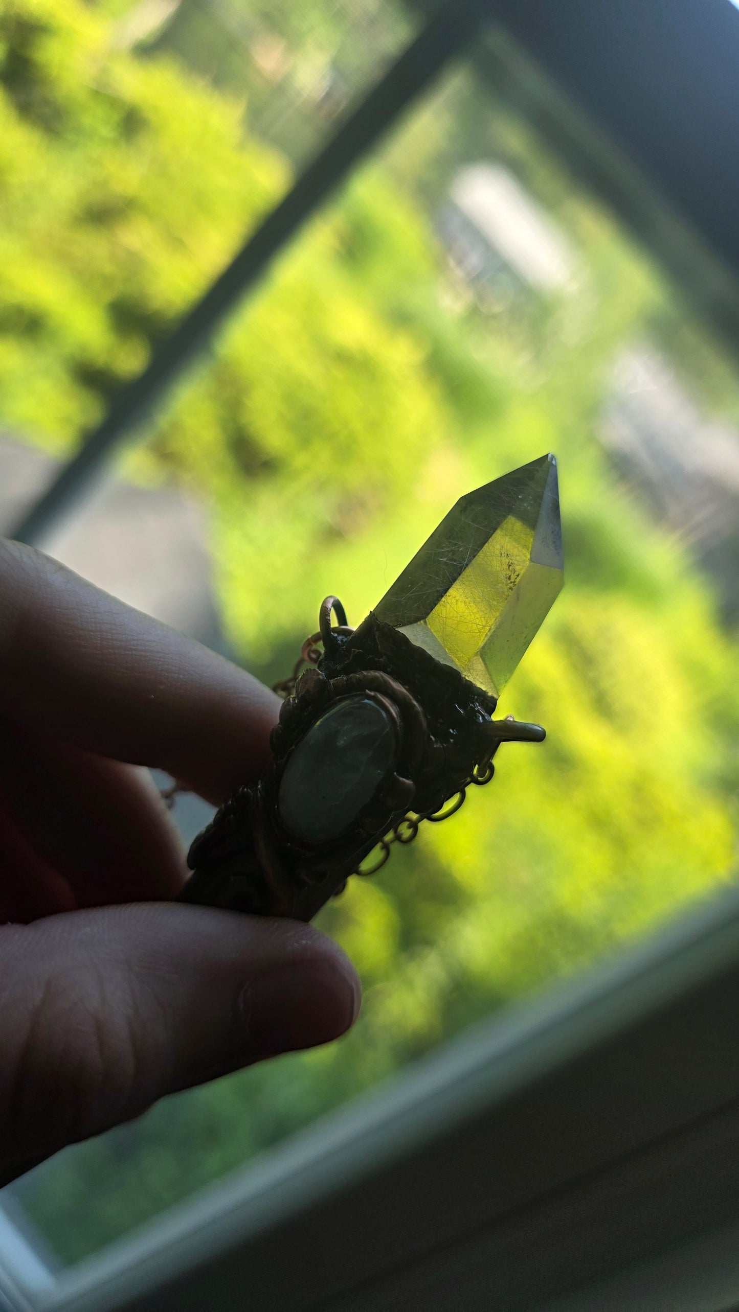 Valor: Natural Antler Shed Tip with Moonstone and Rutilated Quartz