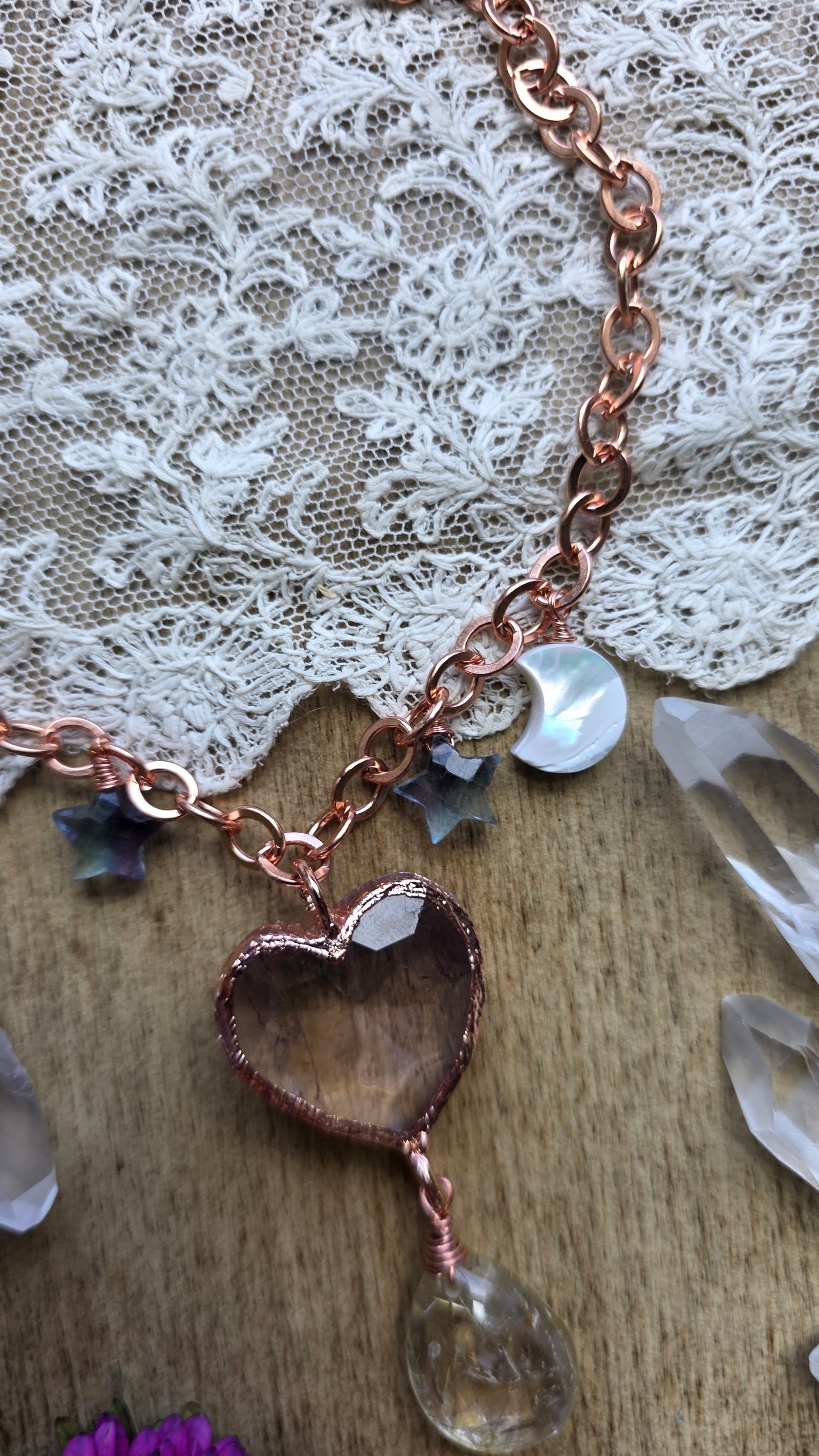 Faceted Ametrine Heart with Rutilated Quartz Copper Necklace