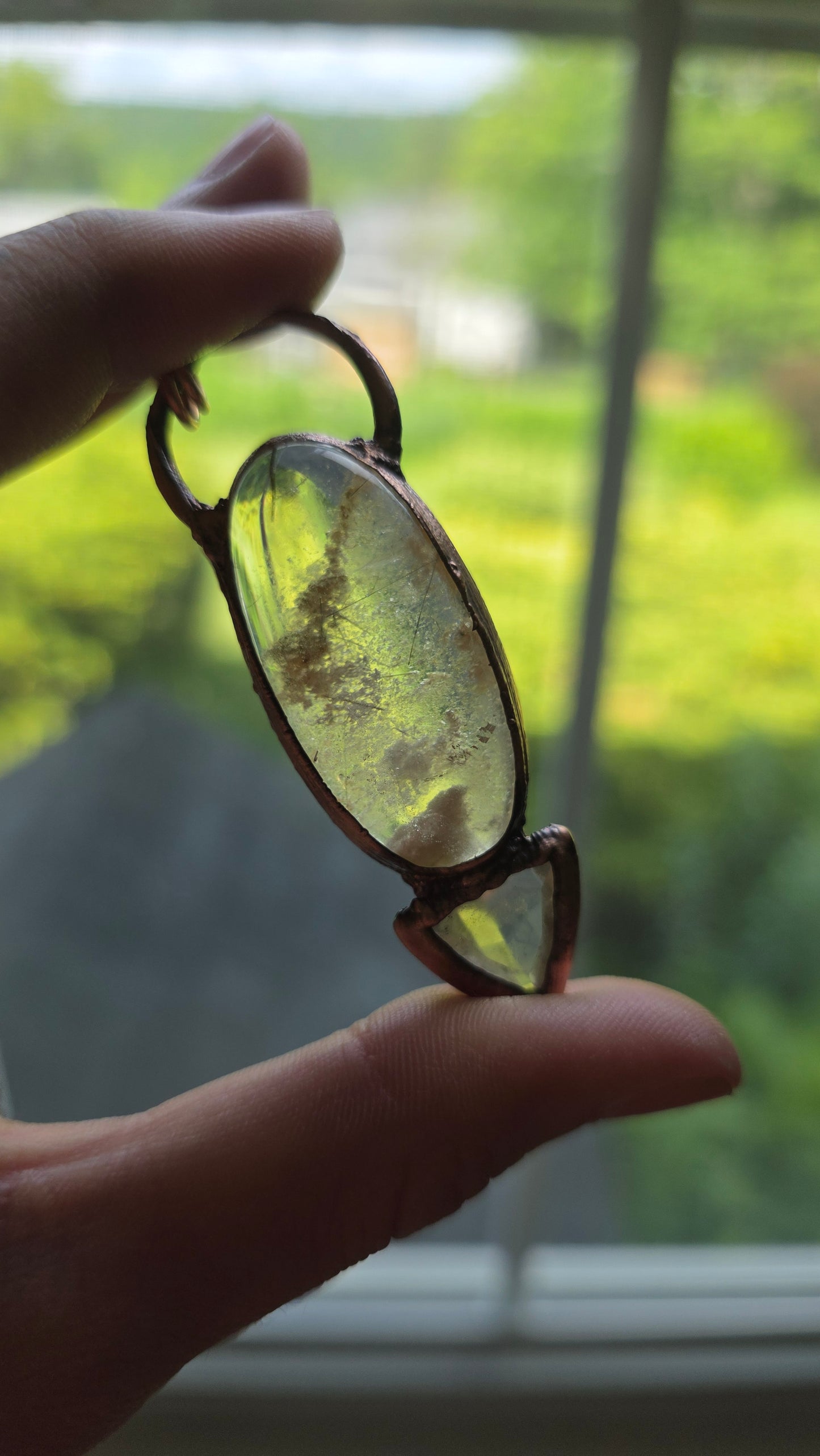 The High Priestess: Rutilated Lodolite with Libyan Desert Glass Copper Necklace