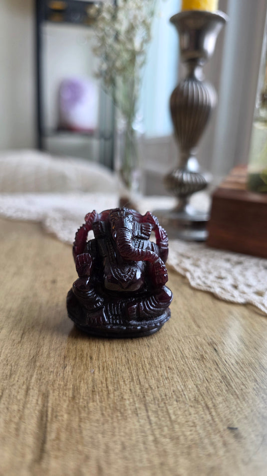 Hand Carved Garnet Ganesh