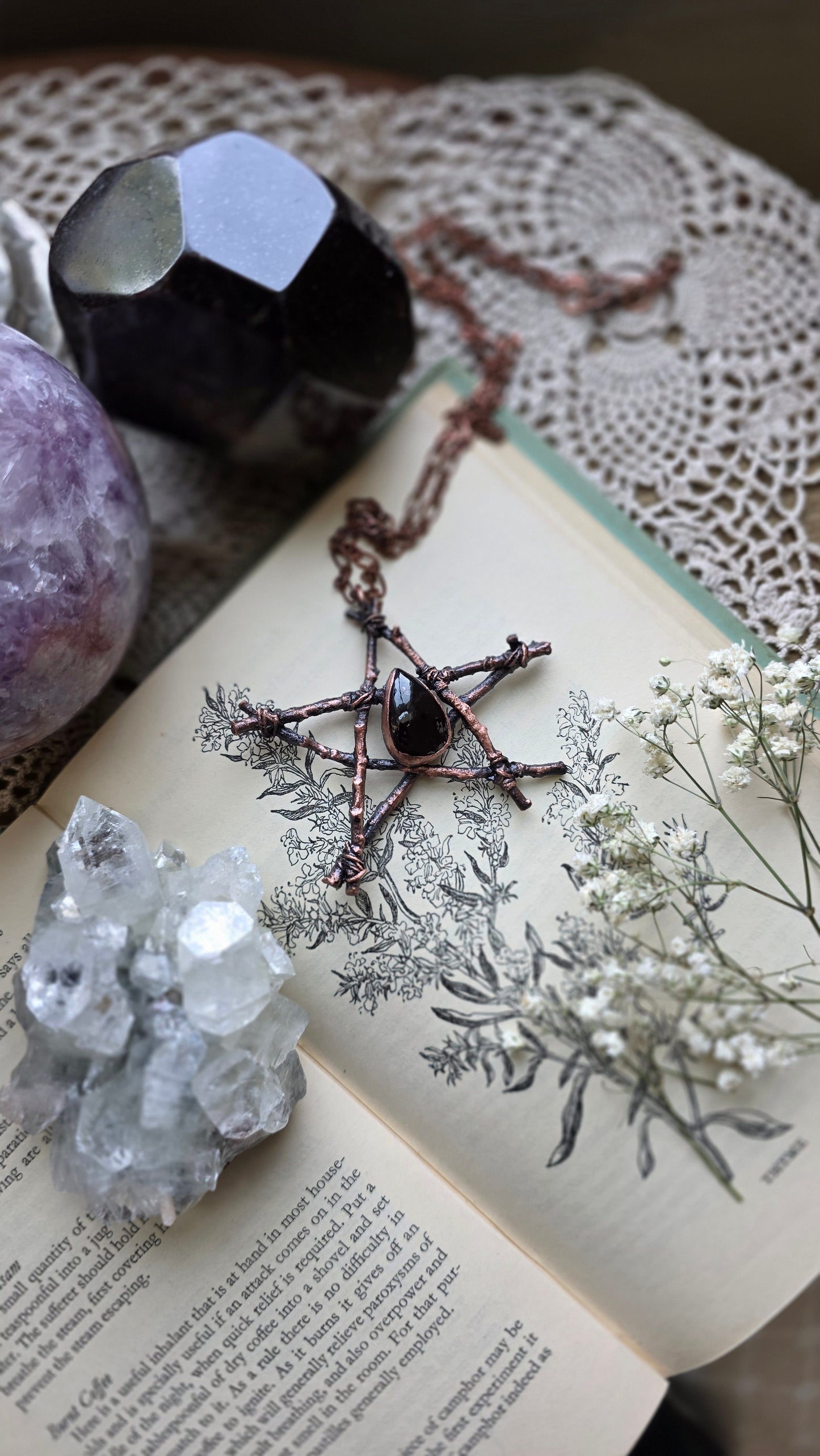 Rooted: Copper Twig and Garnet Pentacle Necklace