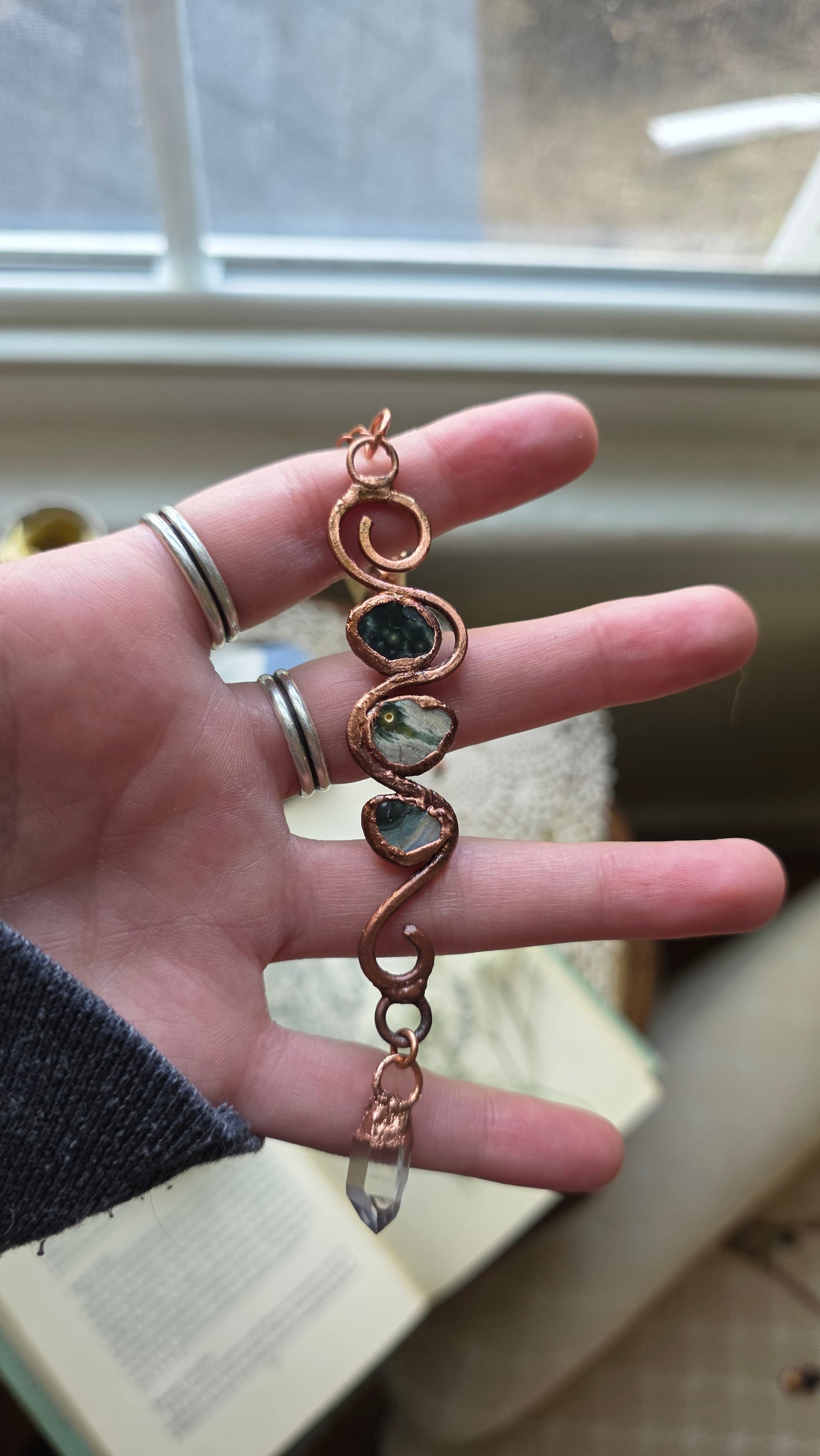 Rooted: Ocean Jasper and Quartz Copper Spiral Necklace