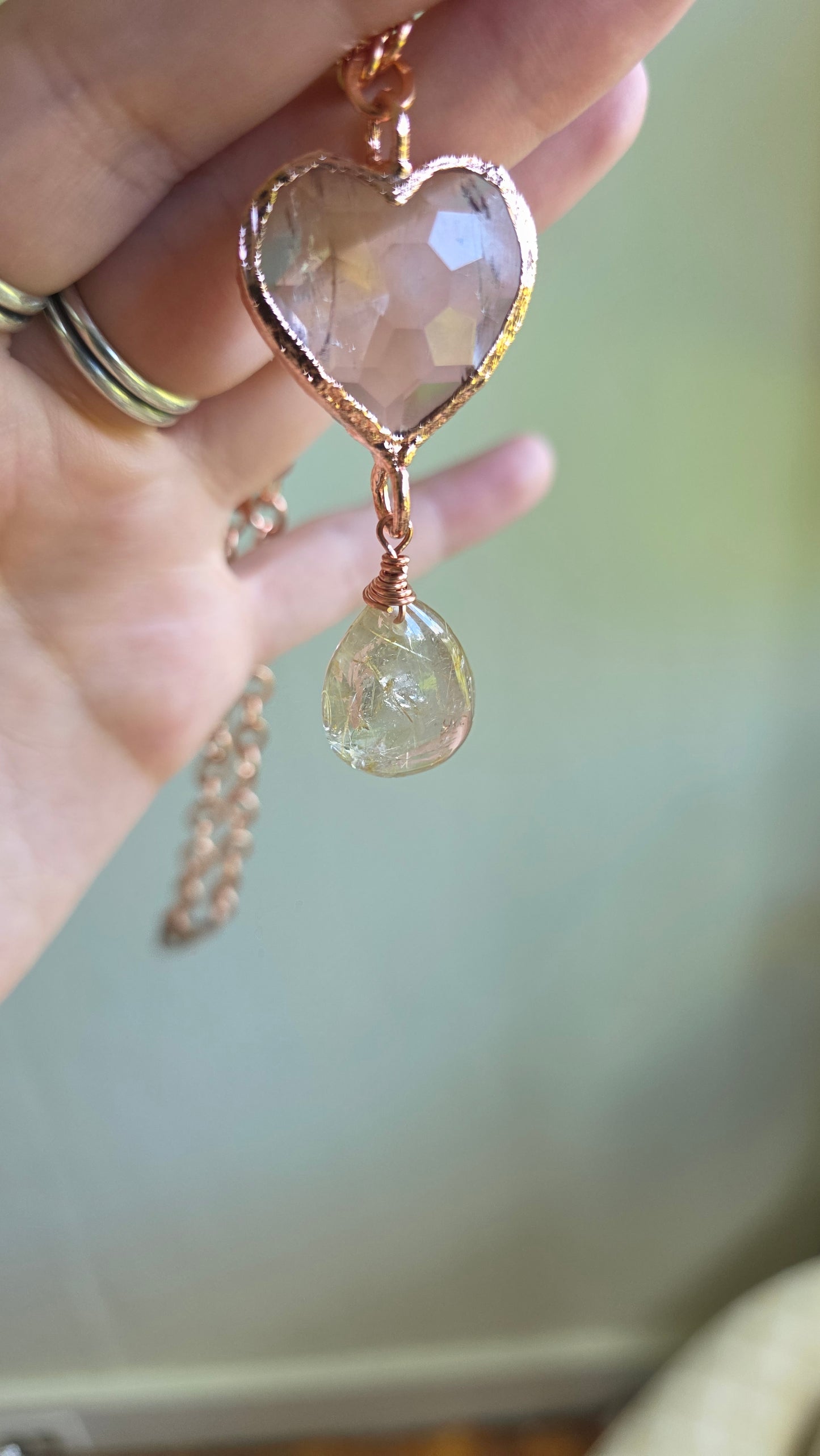 Faceted Ametrine Heart with Rutilated Quartz Copper Necklace