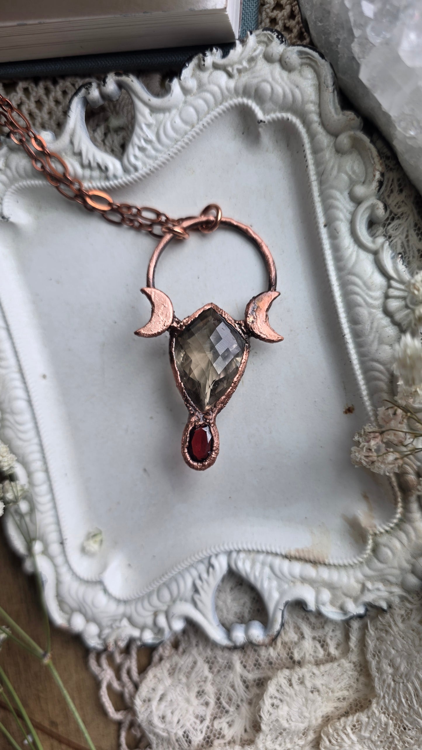 Smokey Quartz and Garnet Copper Necklace