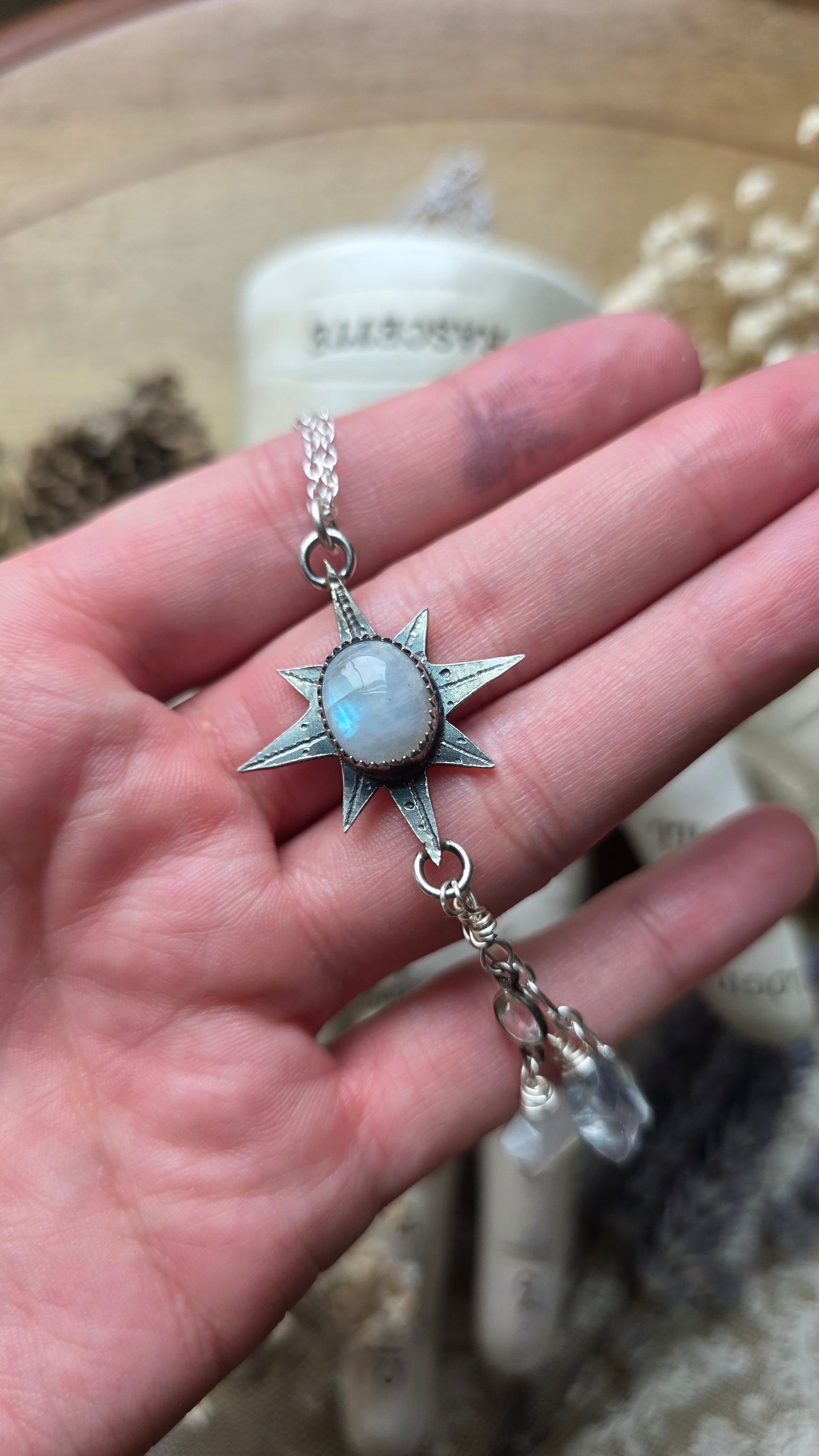 Sterling Silver Moonstone Star Necklace