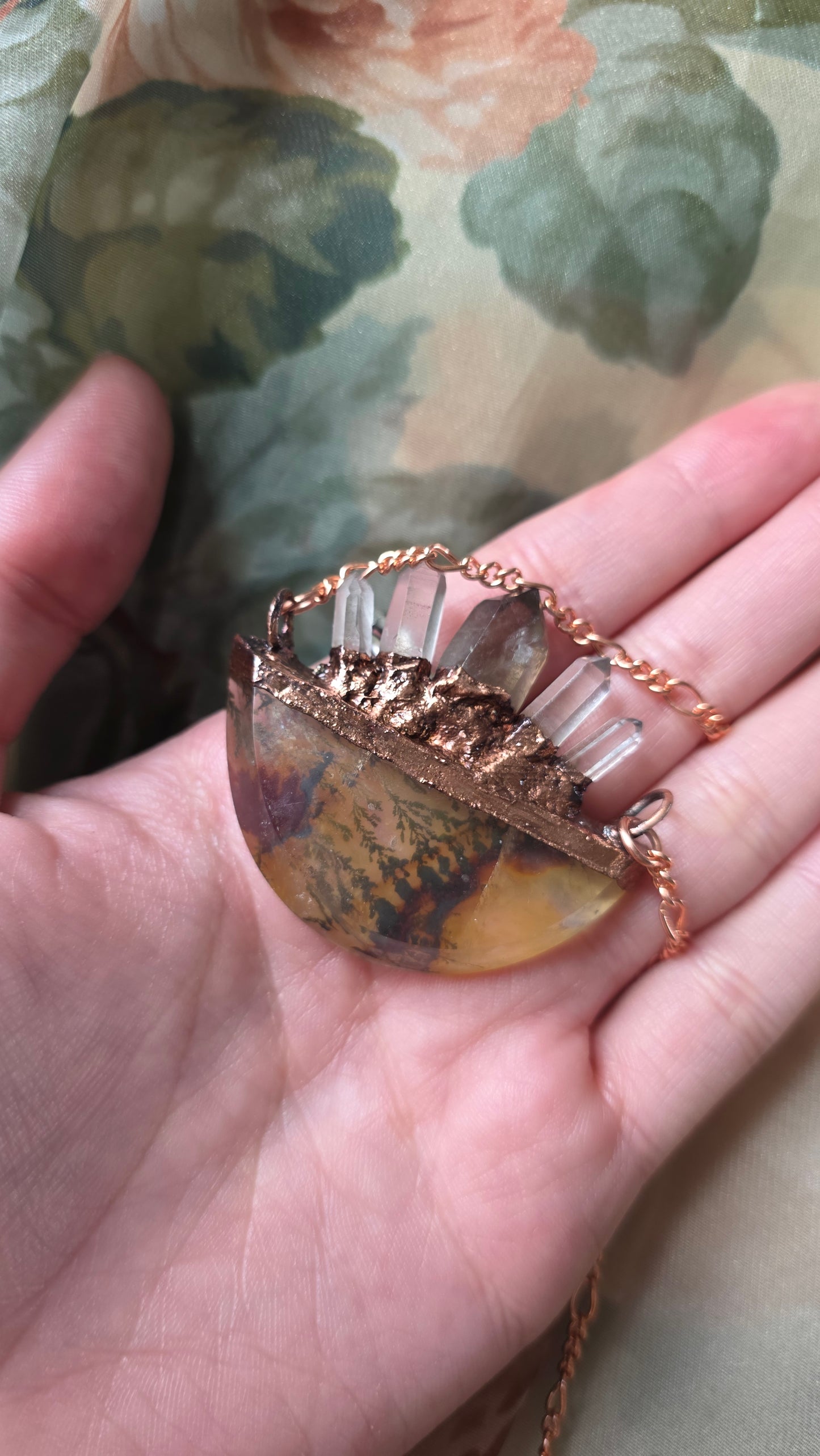 Dendritic Quartz Crowned Copper Necklace