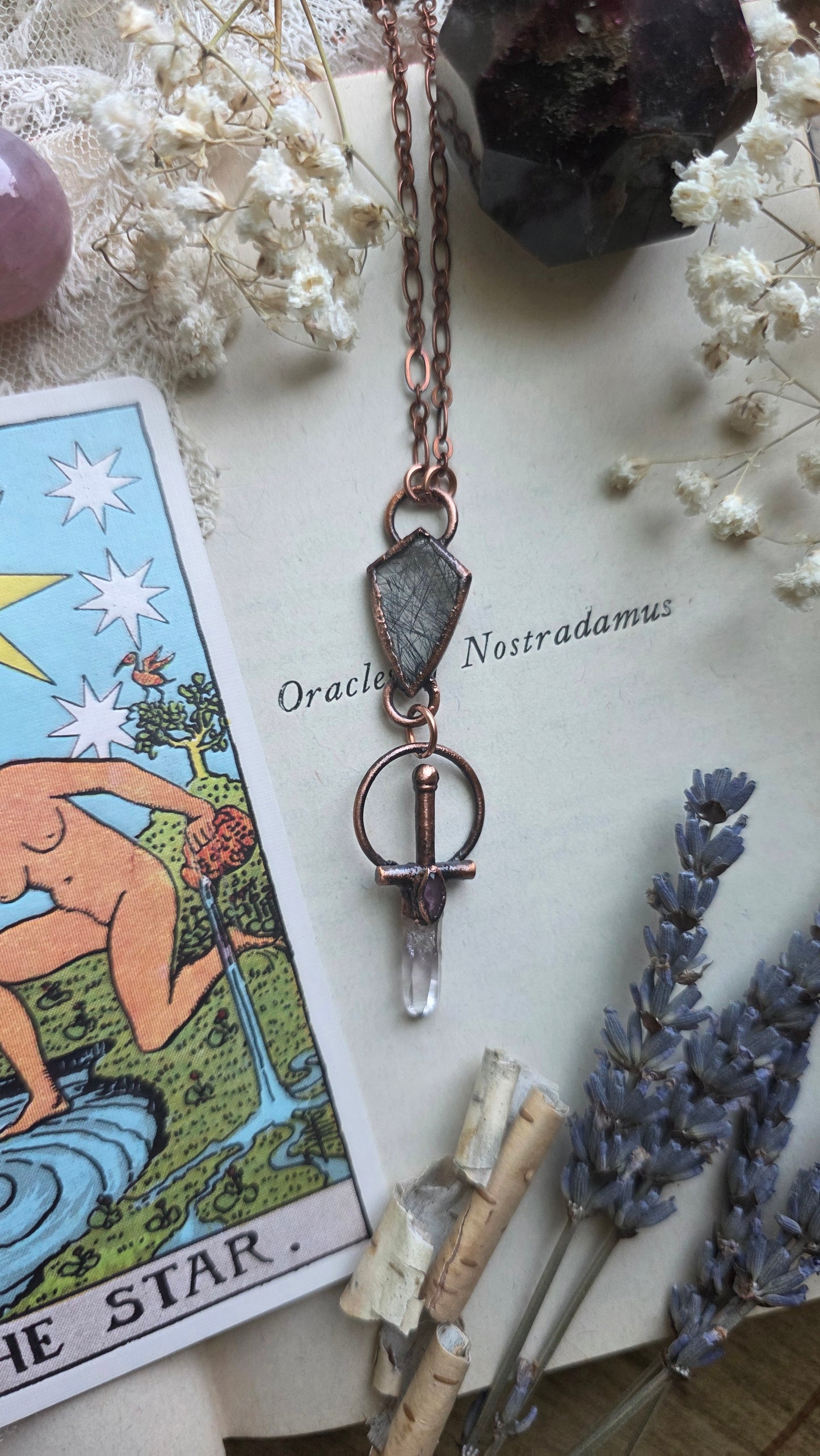 Valor: Vera Cruz Mini Sword with Pink Sapphire, and Tourmalinated Quartz