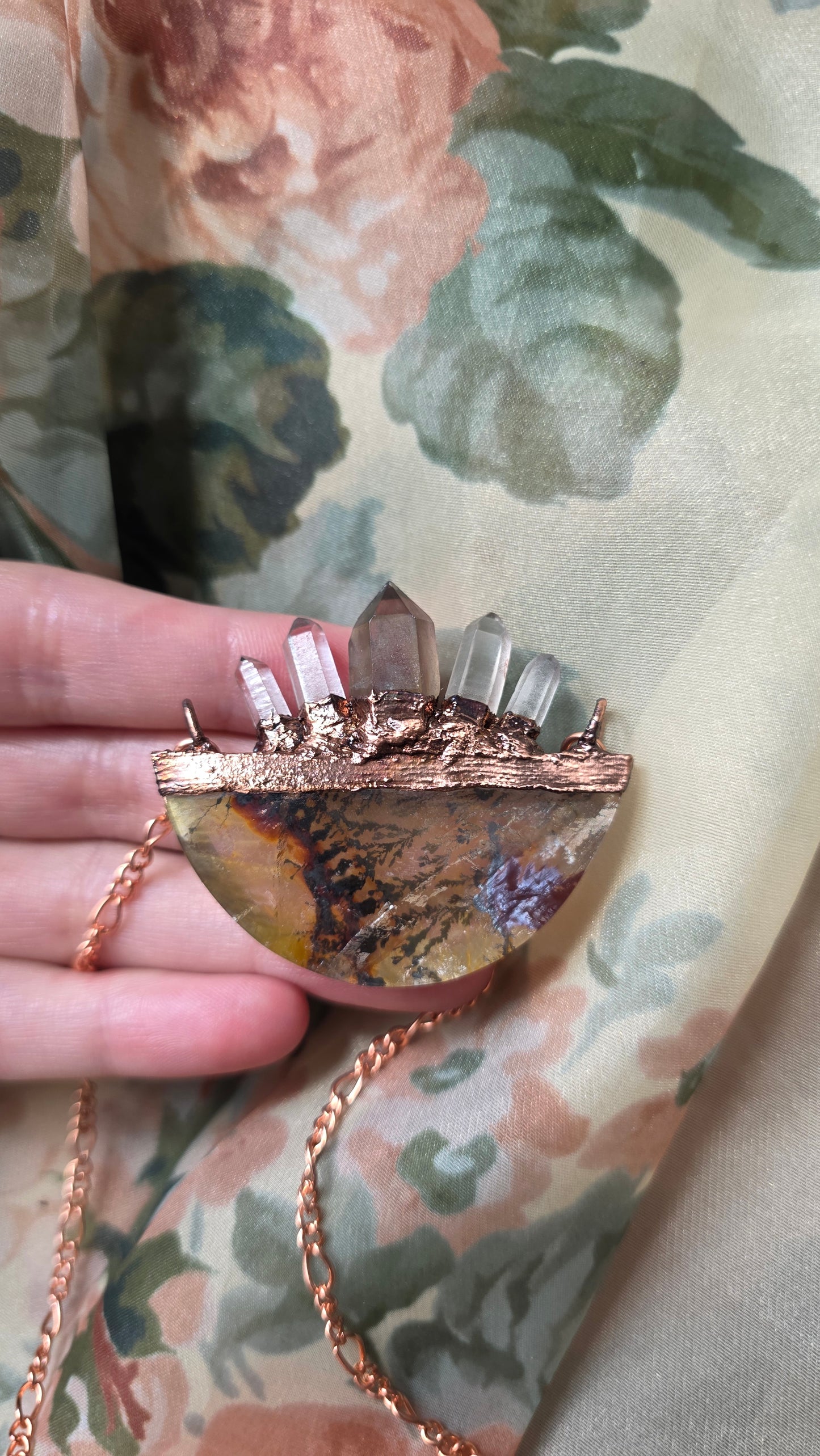 Dendritic Quartz Crowned Copper Necklace