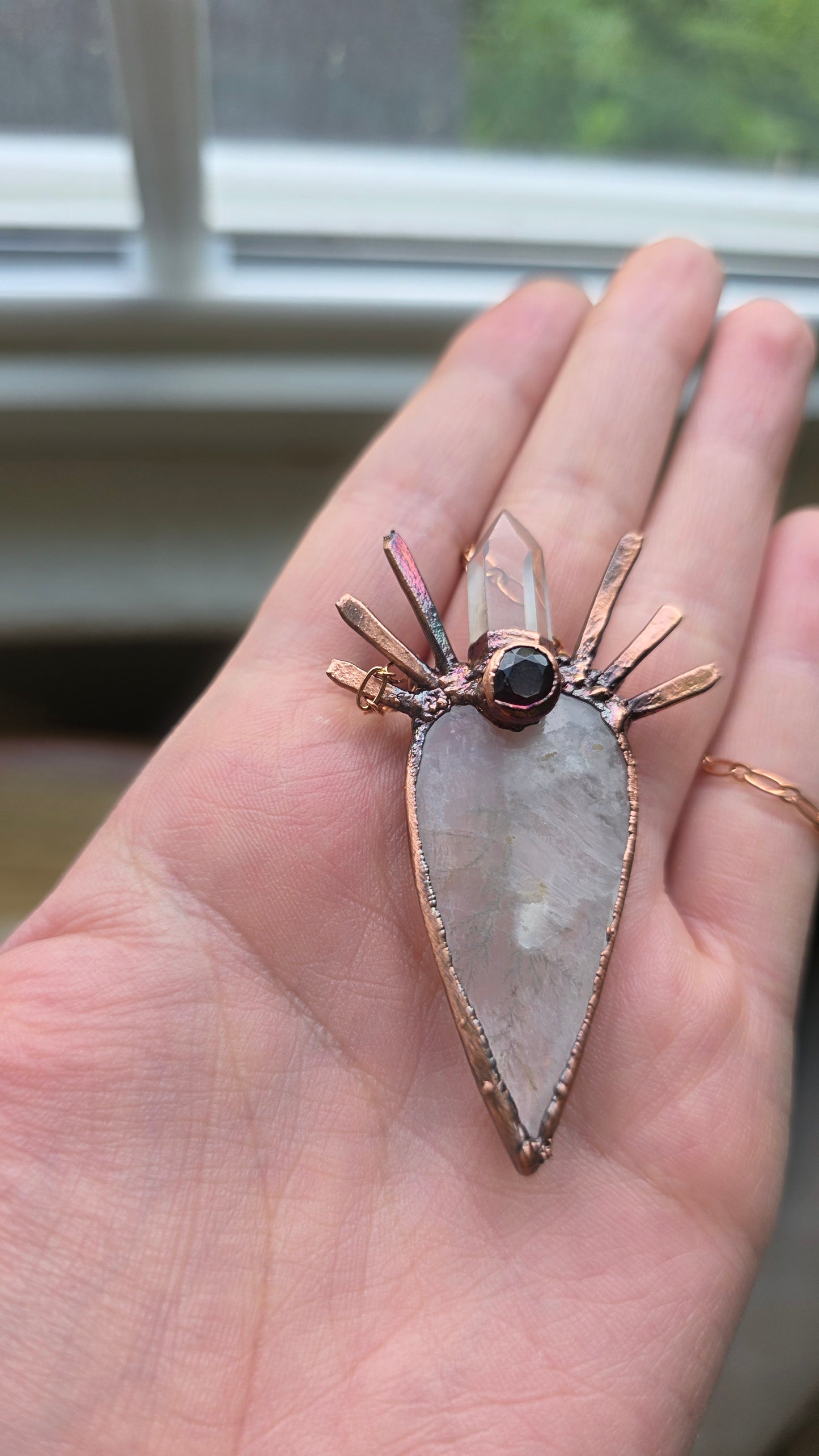 The High Priestess: Dendritic Quartz with Garnet and Citrine Copper Necklace