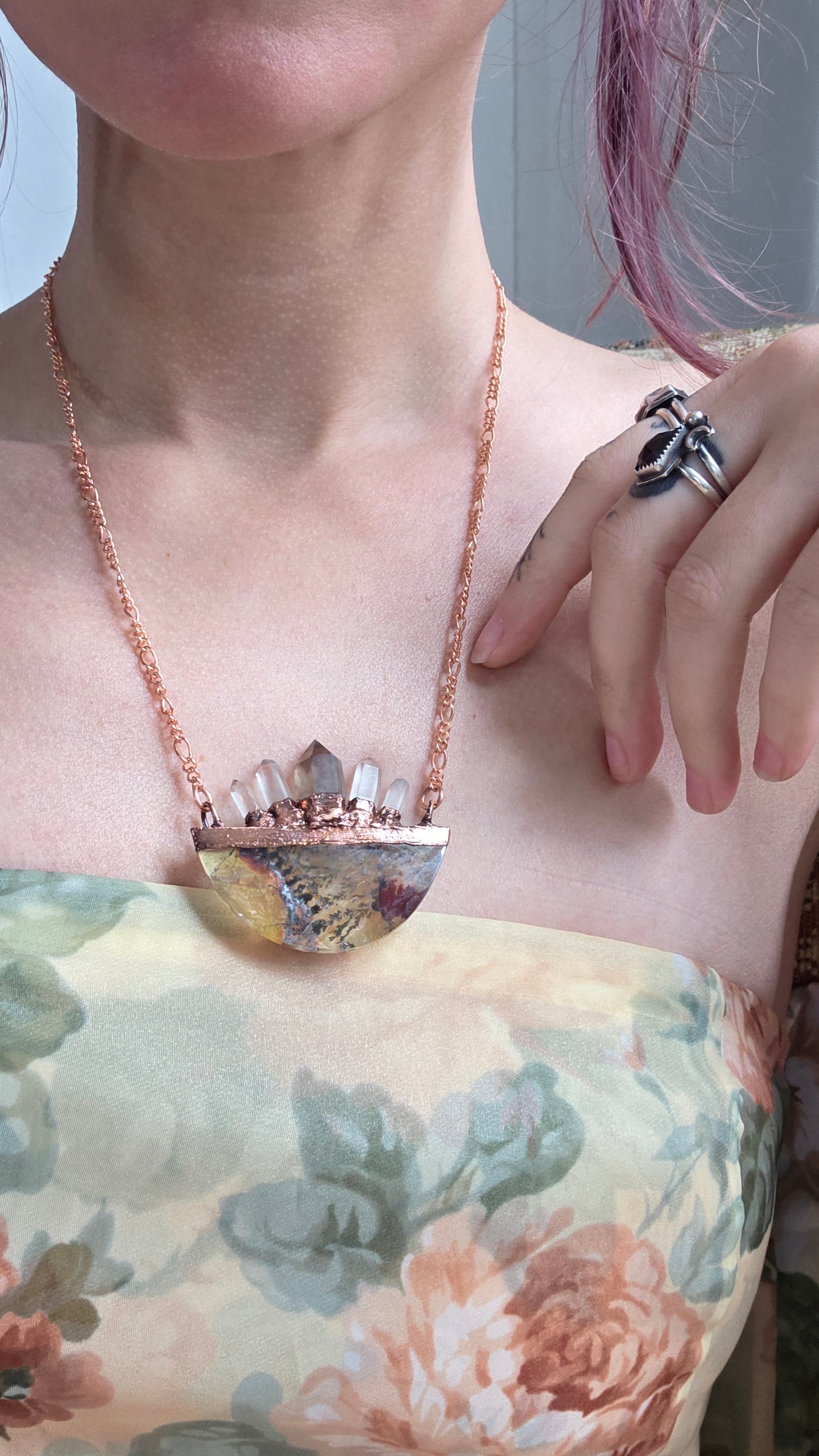 Dendritic Quartz Crowned Copper Necklace