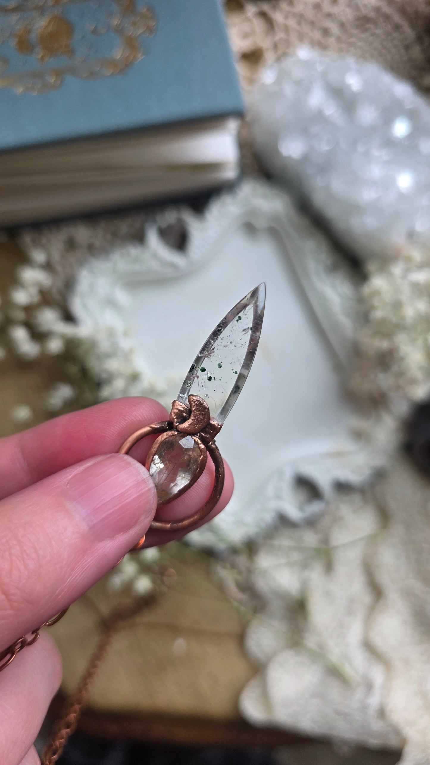 Hematite in Quartz with Rutilated Quartz Copper Necklace