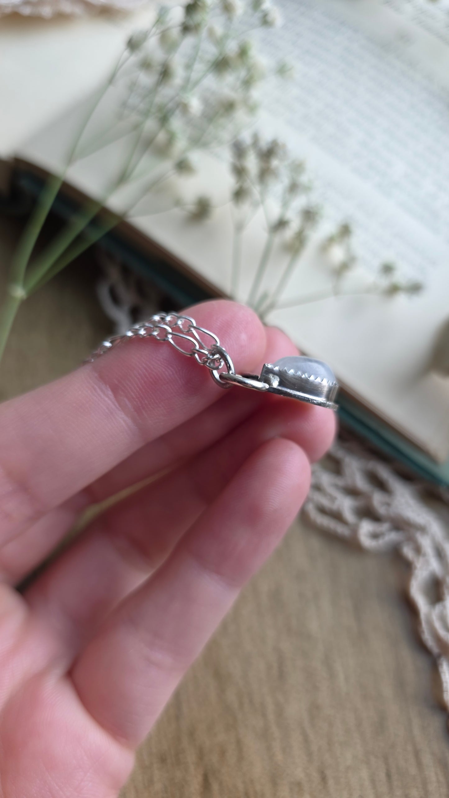 Sterling Silver Dainty Moonstone Necklace