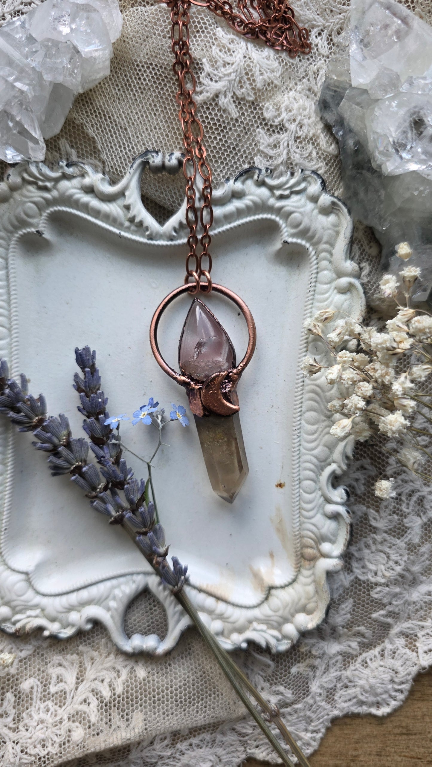 The High Priestess: Smokey Citrine with Lithium Quartz Copper Necklace