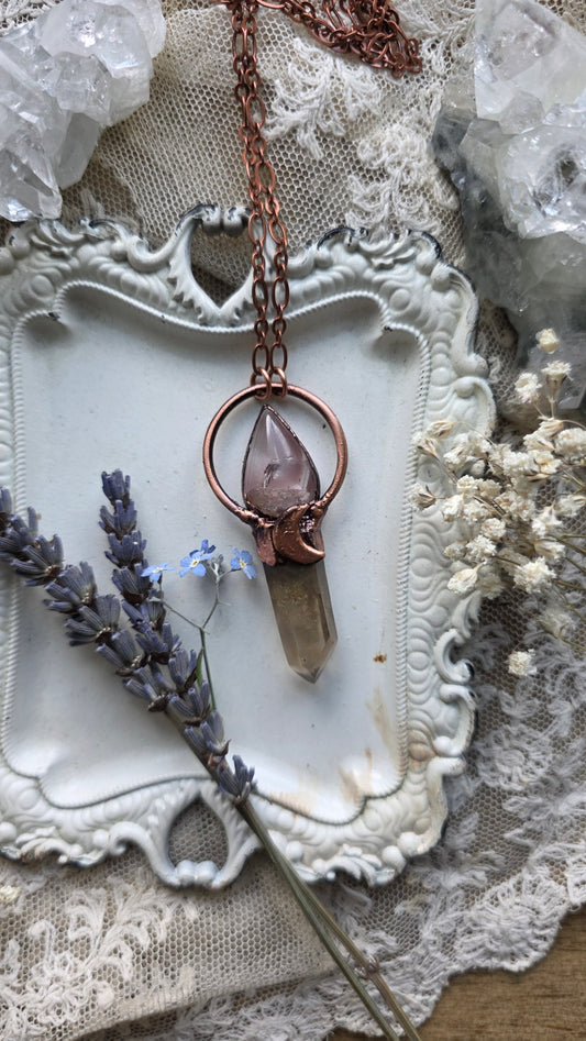 The High Priestess: Smokey Citrine with Lithium Quartz Copper Necklace