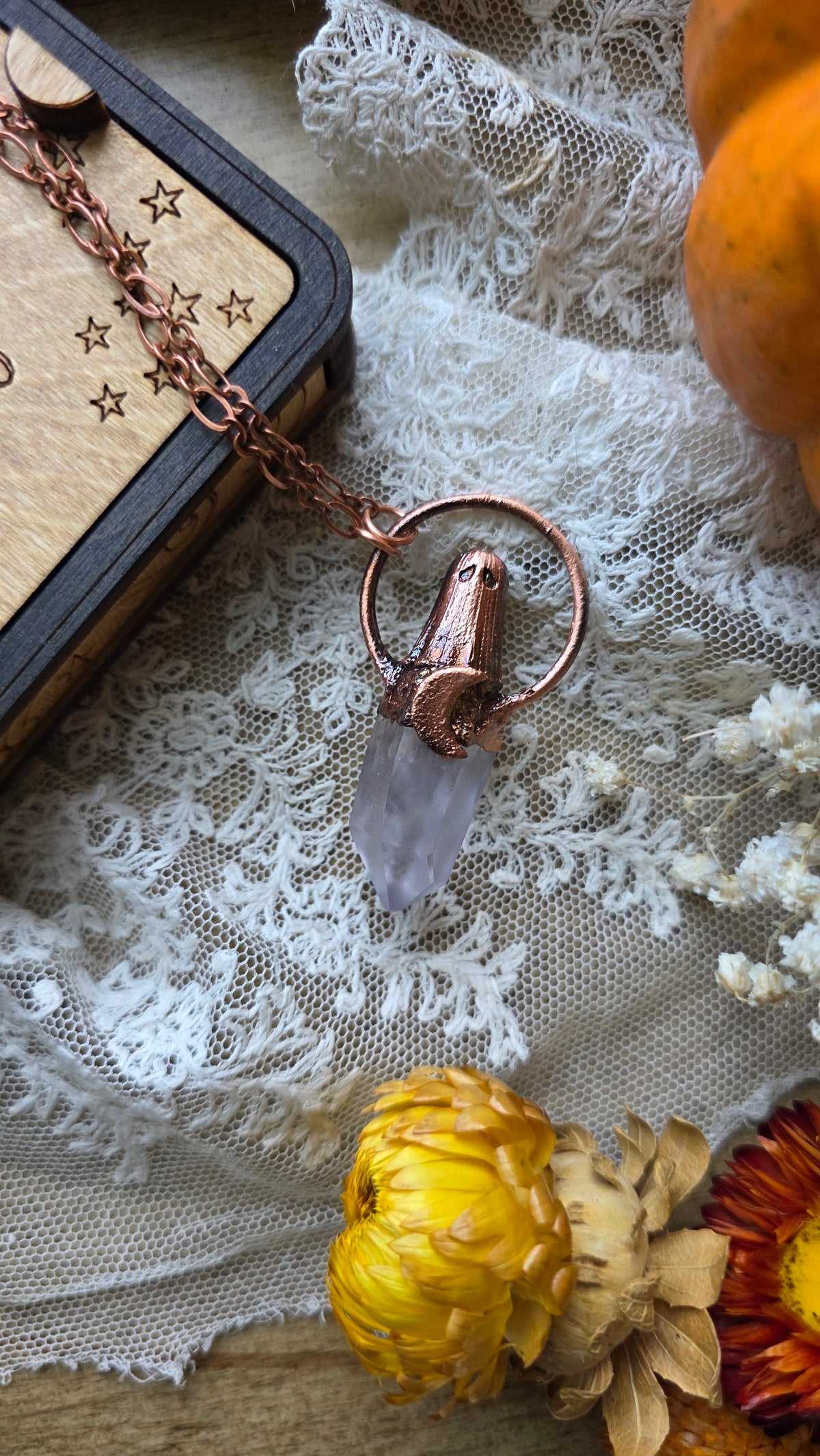 jdrewsilvers and xtwii collaboration: Copper Quartz Sheet Ghost Necklace