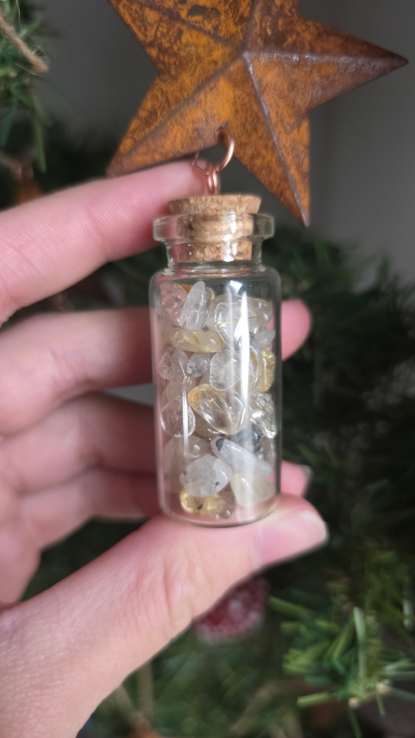 Tin Star and Crystal Vial Ornament