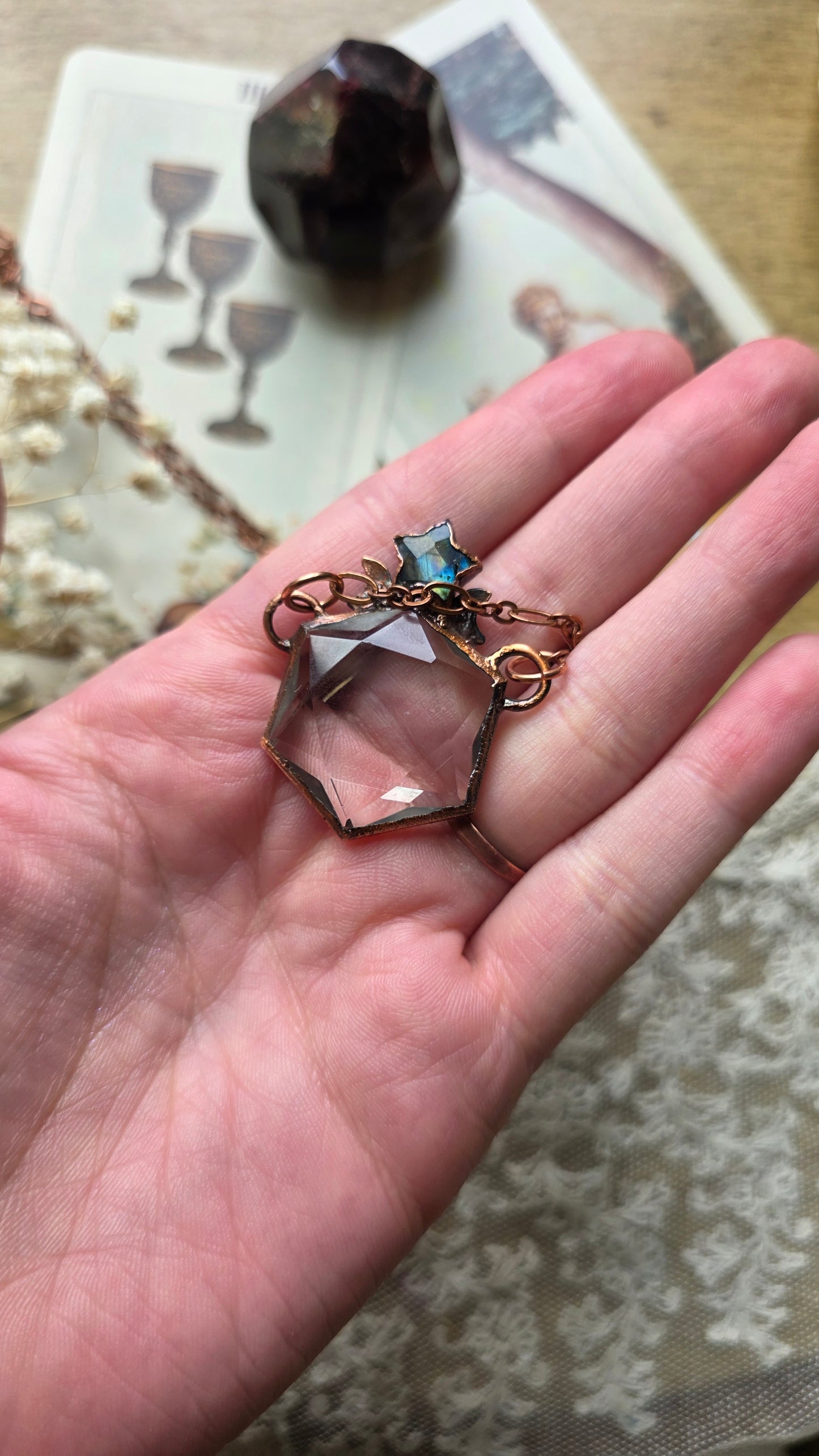 Quartz Hexagon with Labradorite Star Copper Necklace