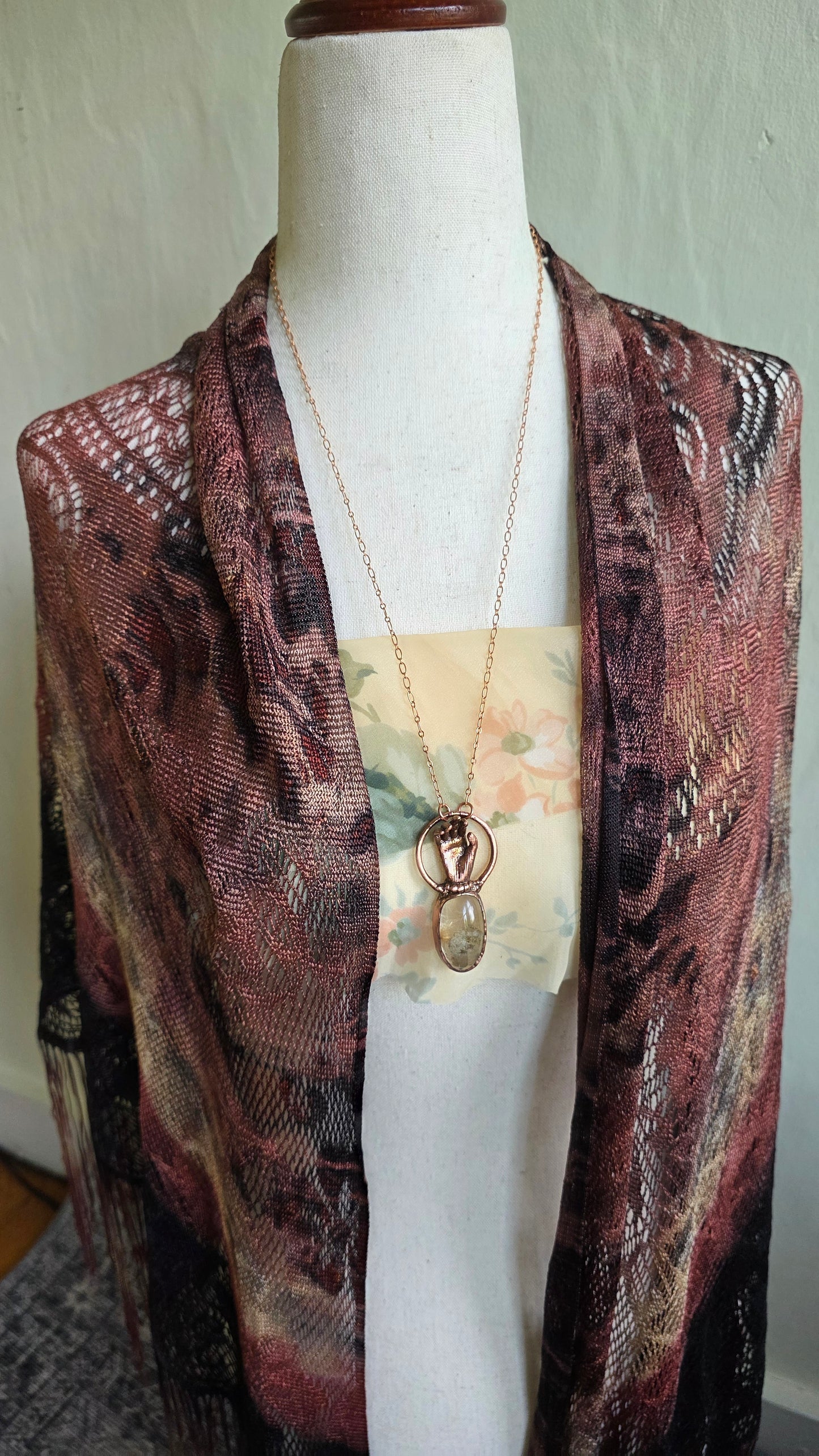 The High Priestess: Lodolite Rutile Phantom Copper Hand Necklace