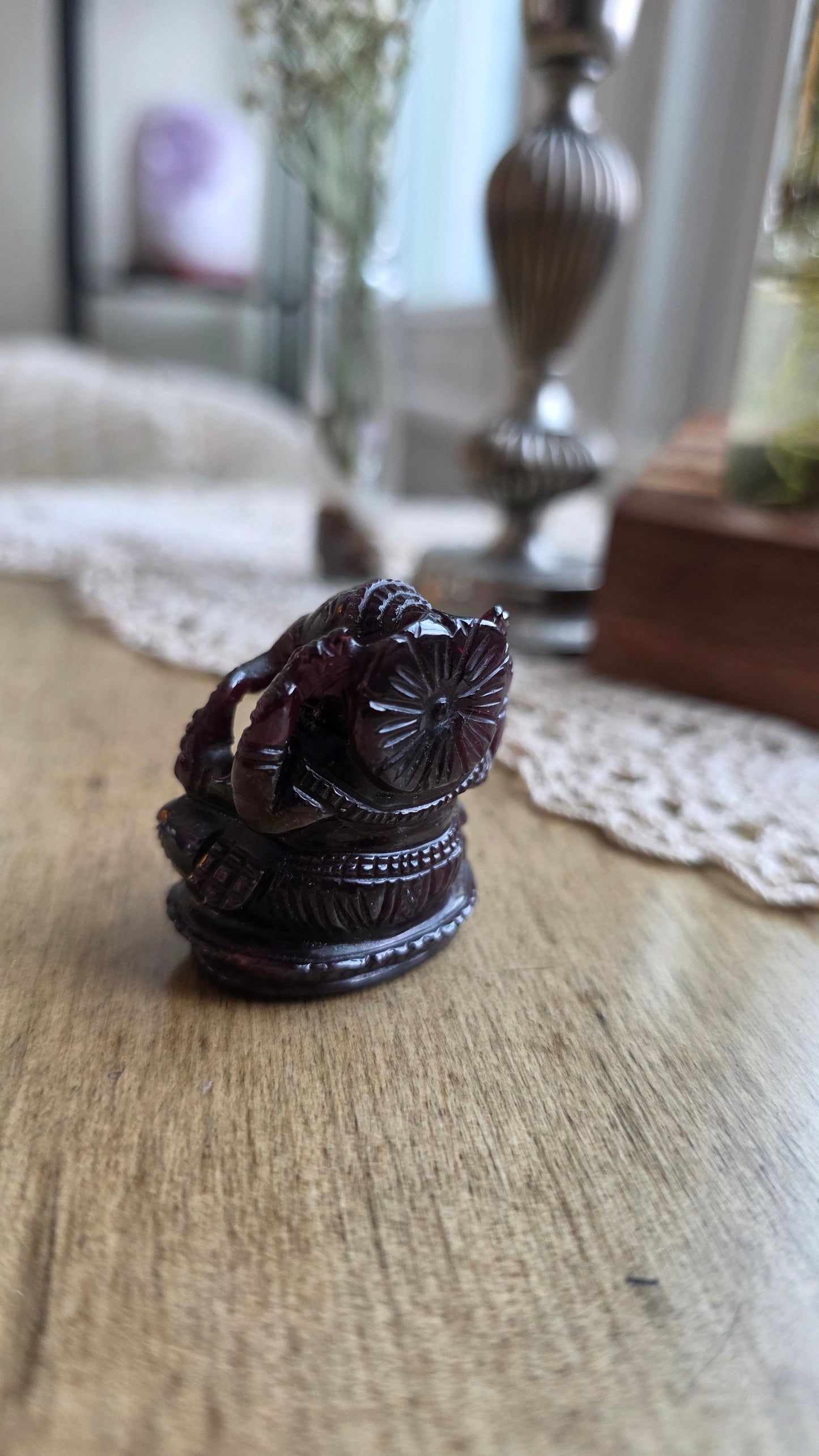 Hand Carved Garnet Ganesh
