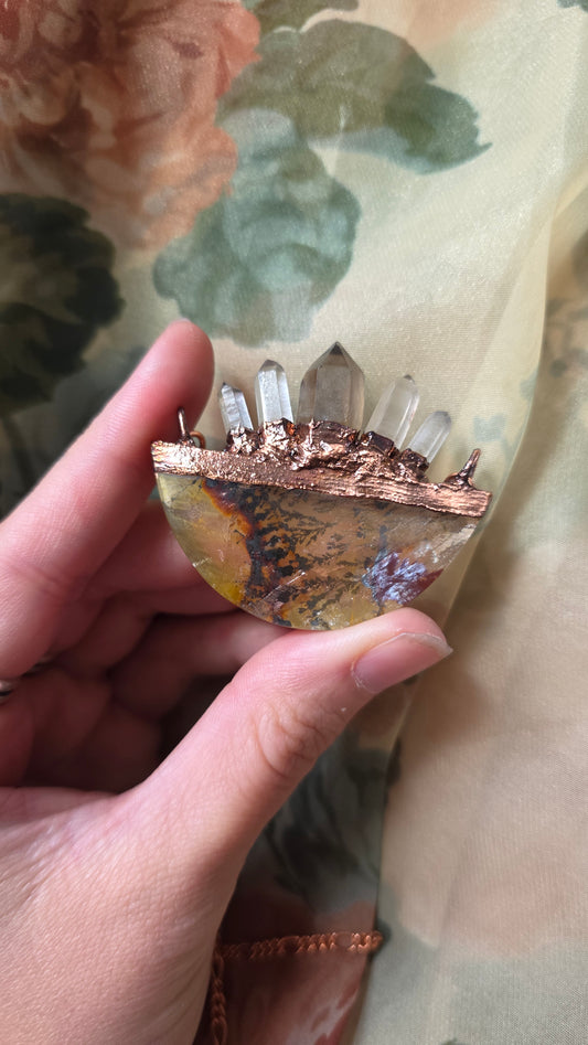 Dendritic Quartz Crowned Copper Necklace