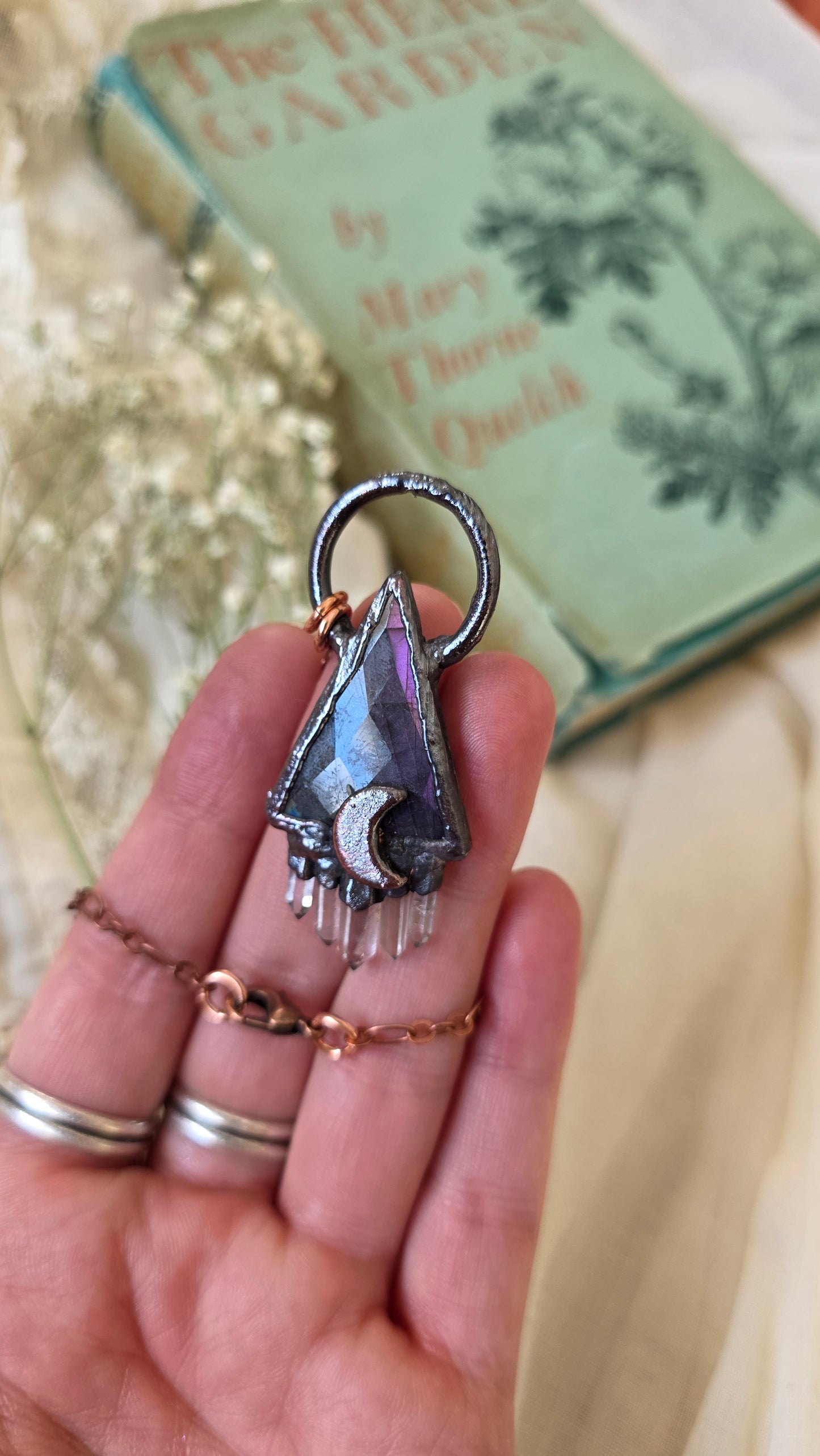 Faceted Labradorite Copper Pendant with Quartz