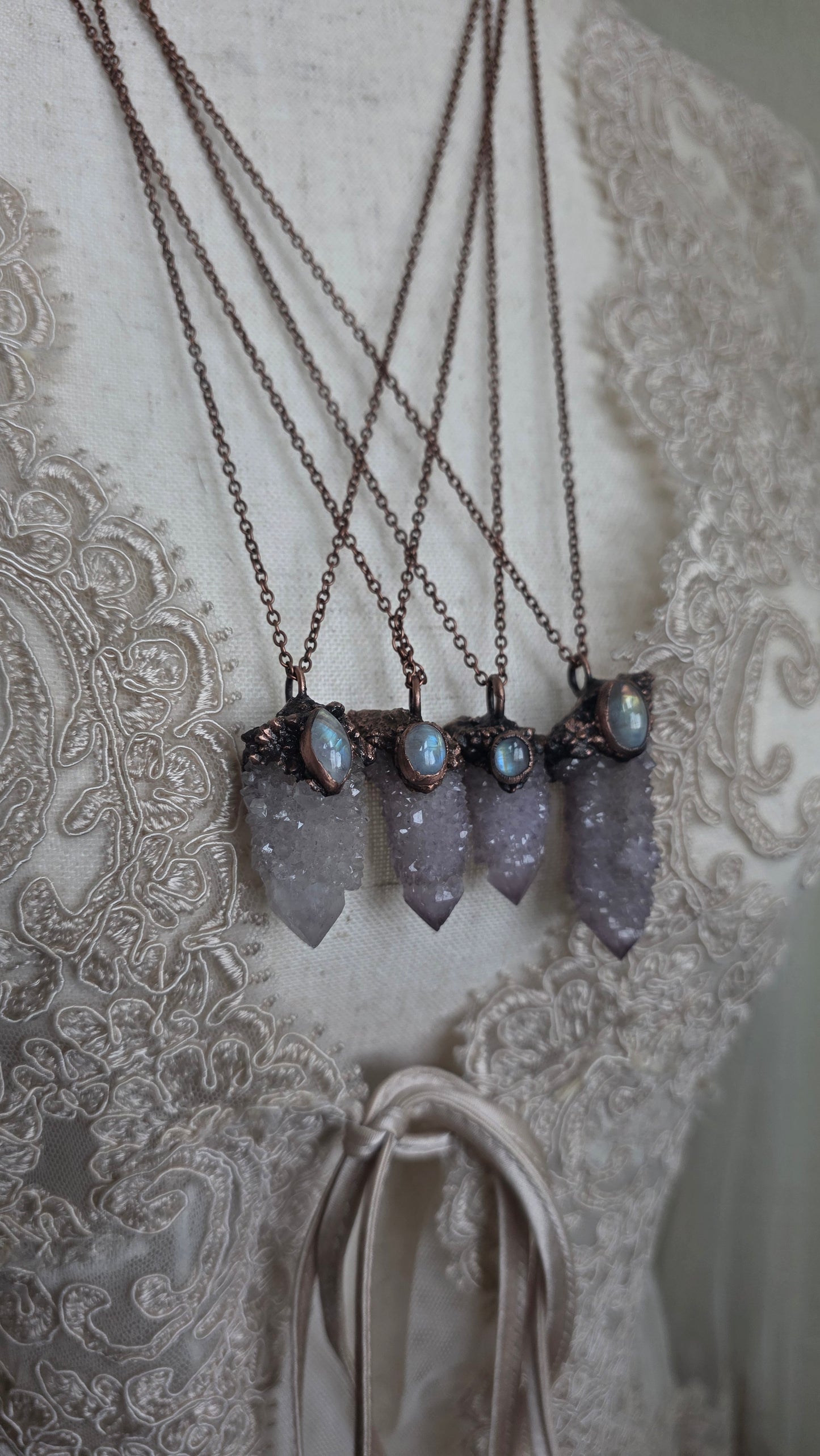 Spirit Quartz and Moonstone Copper Pendant