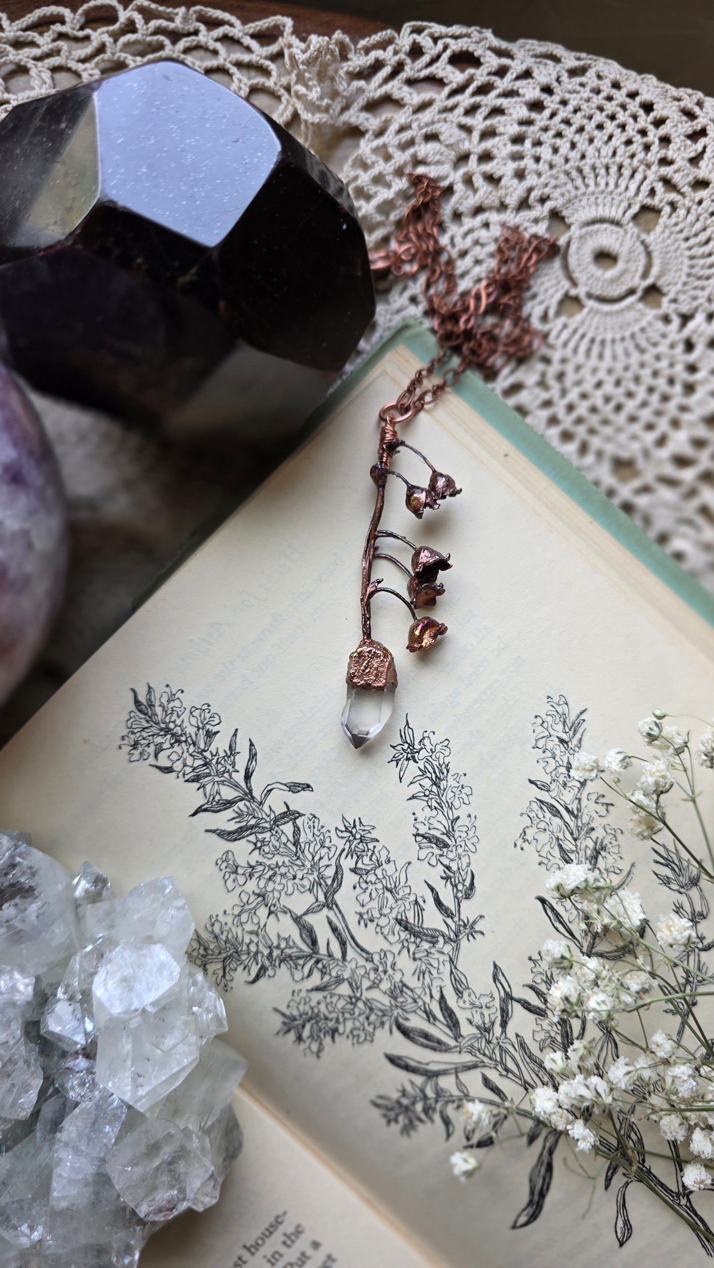 Rooted: Quartz with Real Lily of The Valley