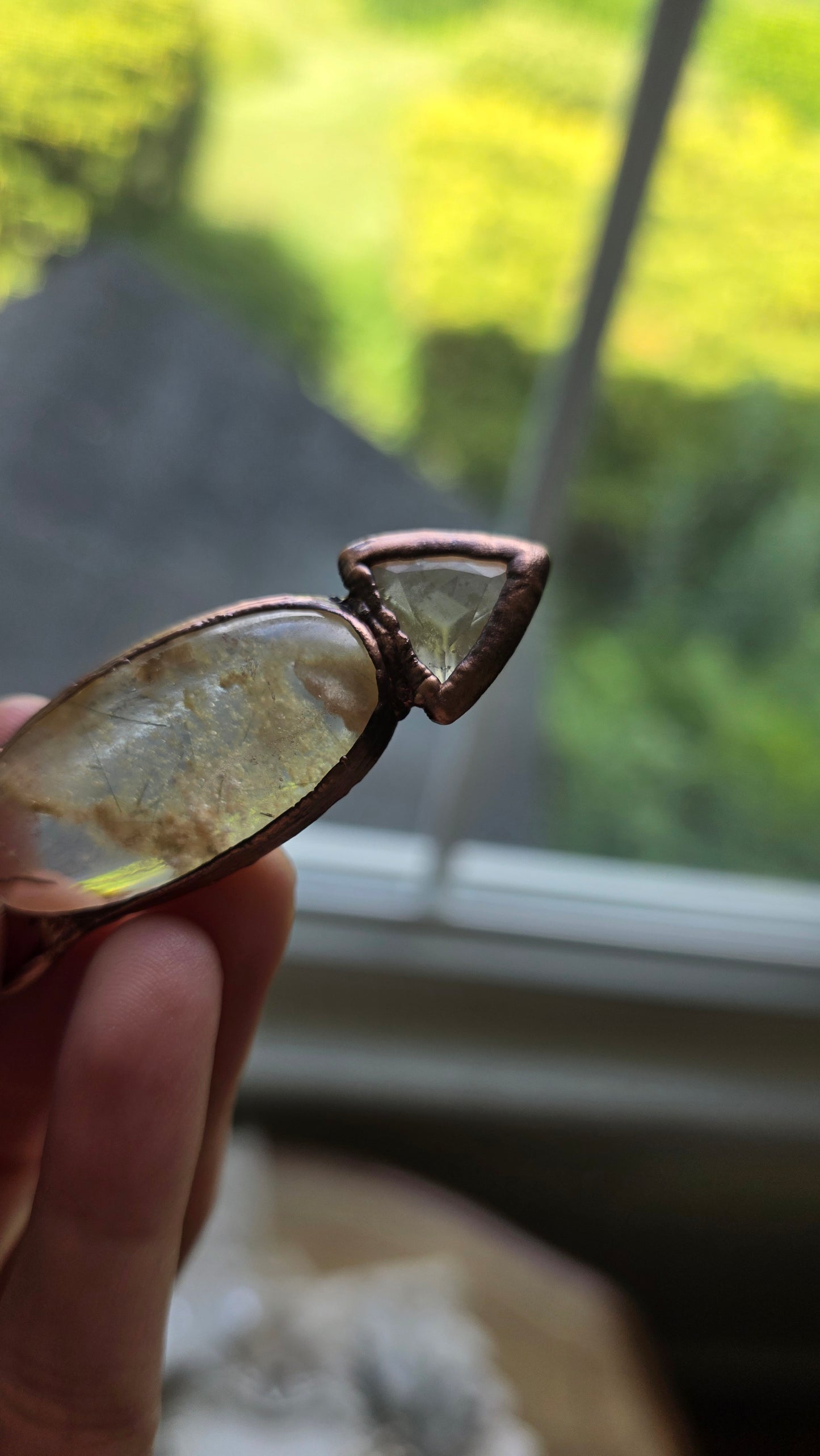 The High Priestess: Rutilated Lodolite with Libyan Desert Glass Copper Necklace