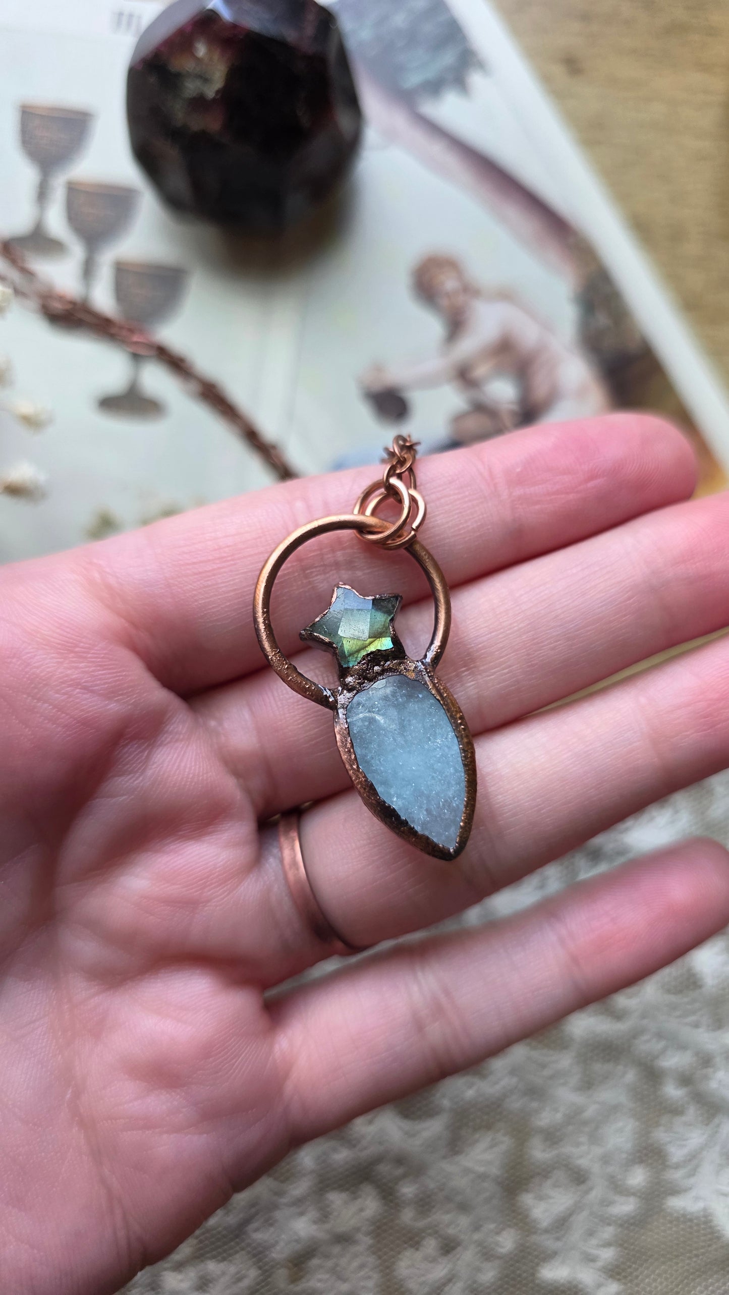 Aquamarine and Labradorite Star Copper Necklace