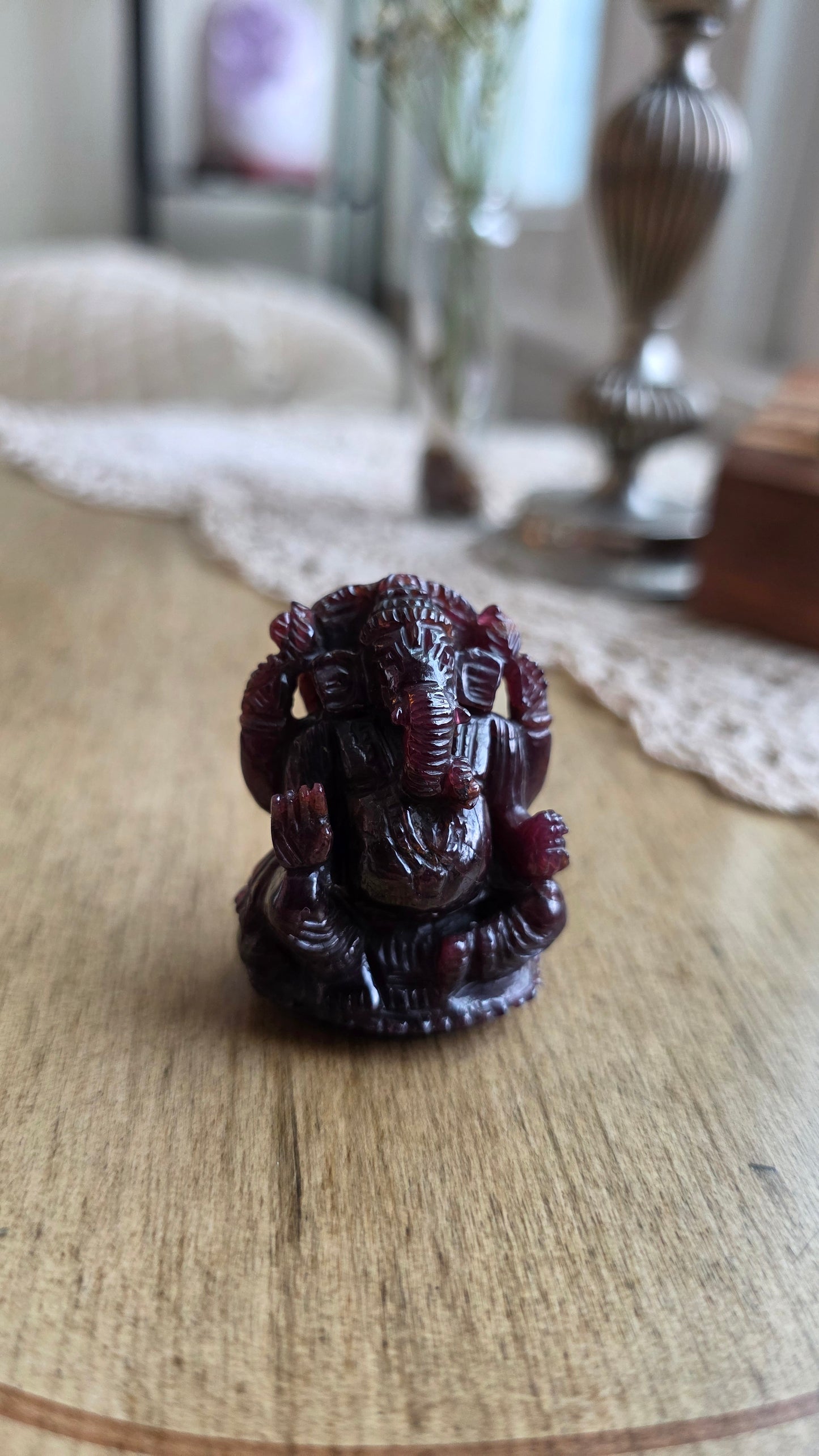 Hand Carved Garnet Ganesh