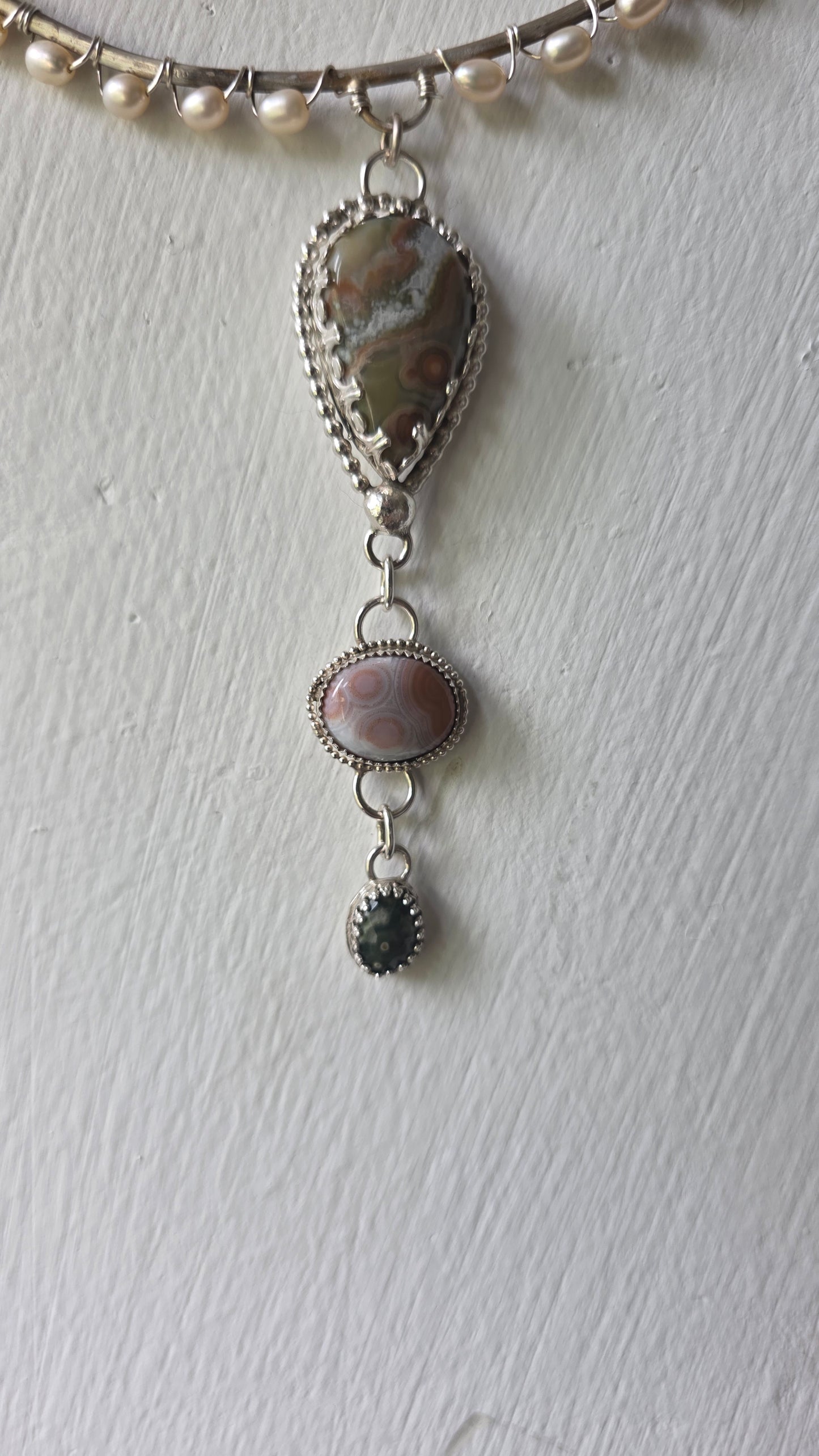 Ocean Jasper and Pearl Sterling Silver Statement Necklace