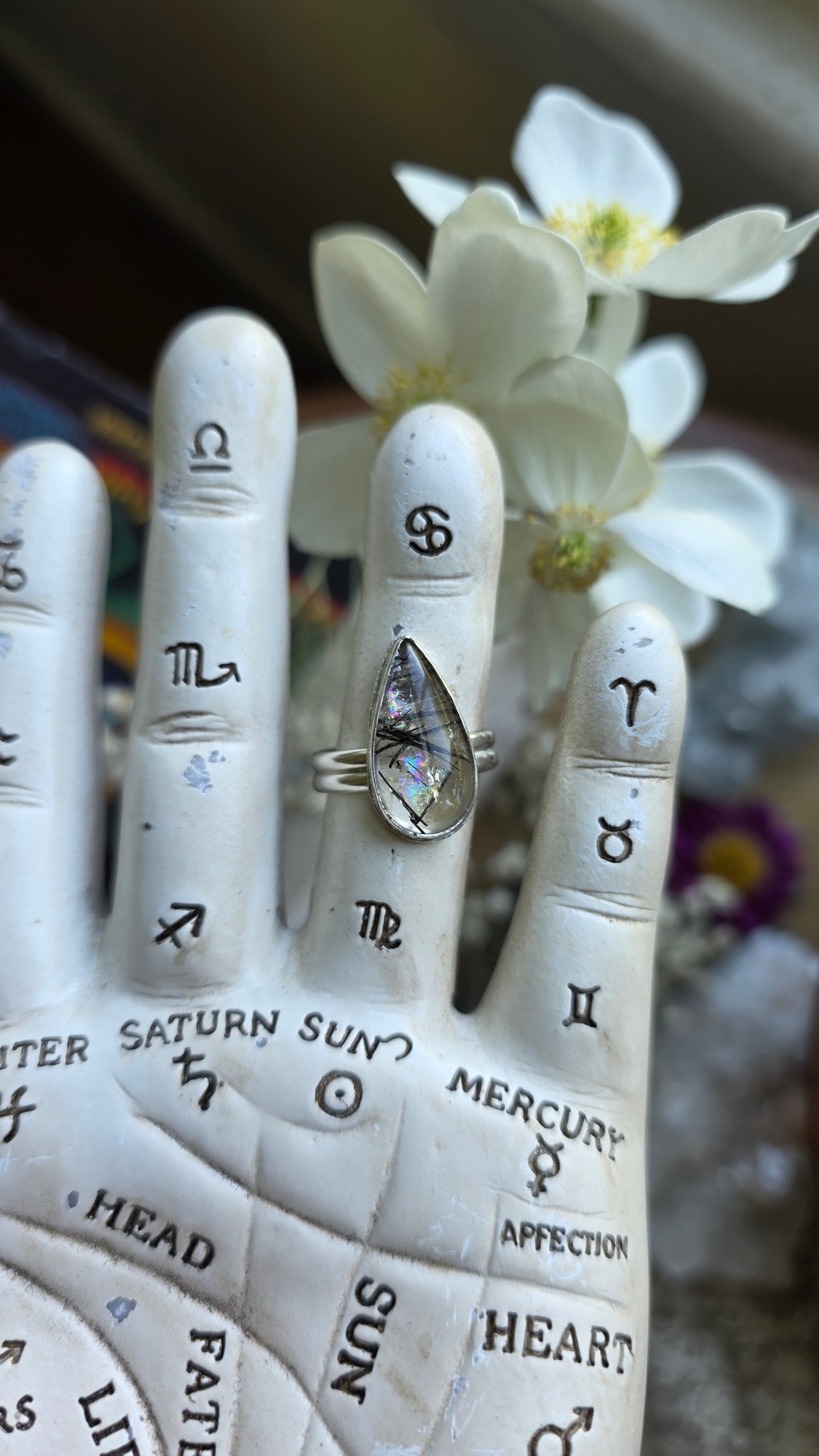 Rainbow filled Tourmalinated Quartz Sterling Silver Ring Size 7.5