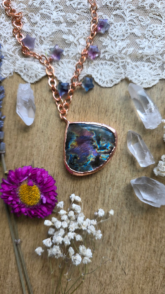Labradorite and Fluorite Stars Copper Necklace