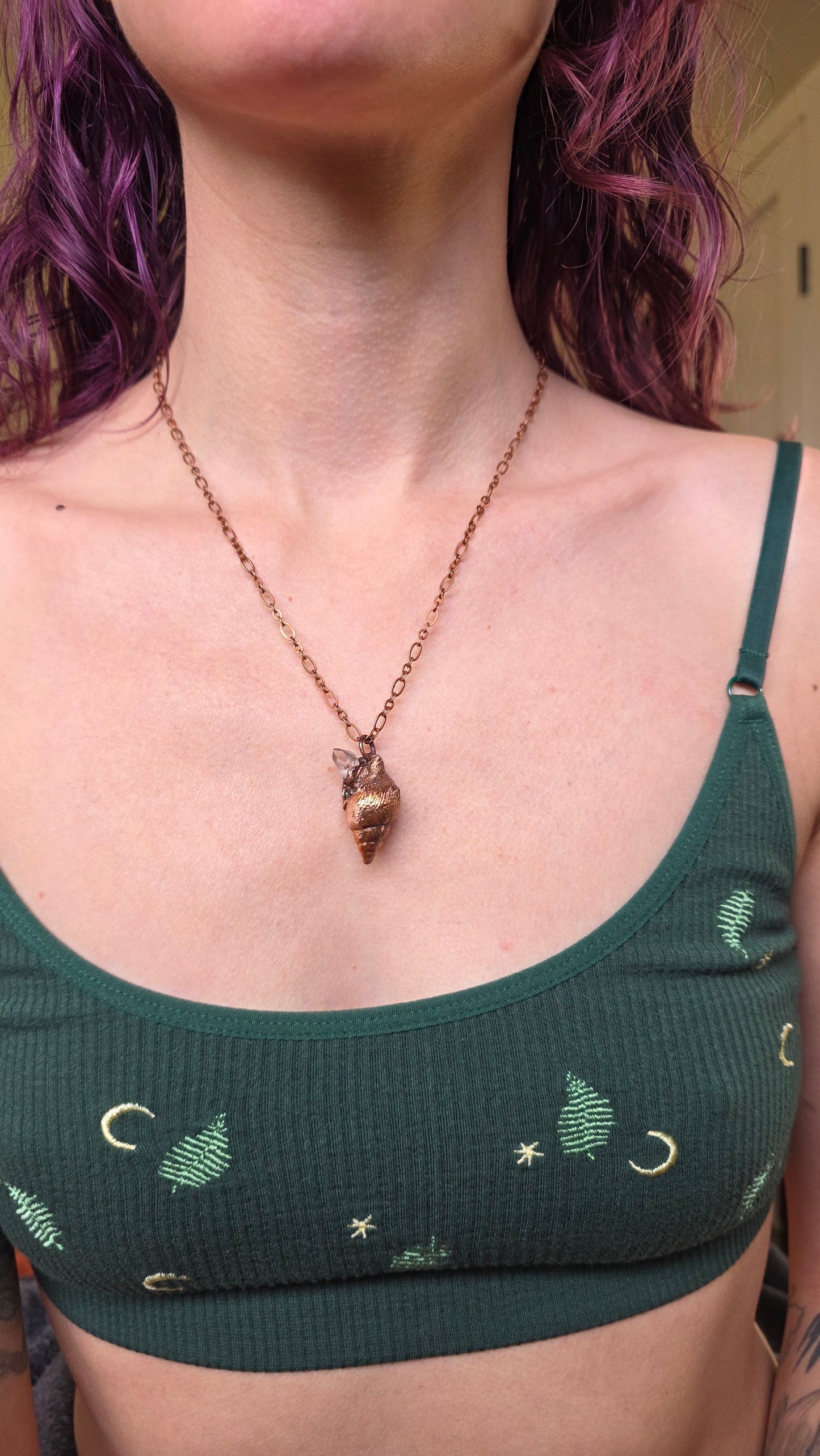 Rooted: Real Shell with Quartz Point Copper Necklace