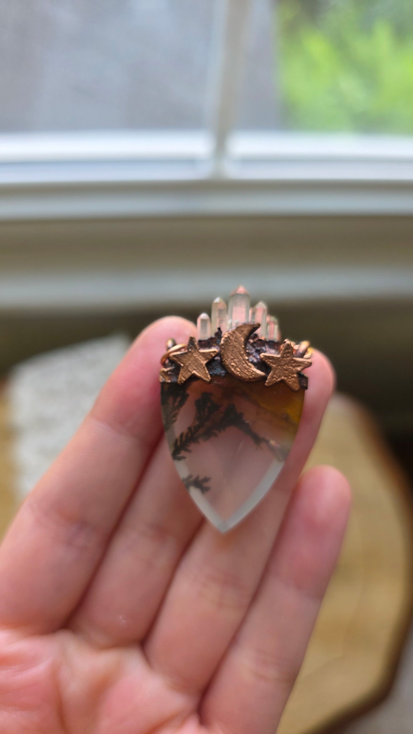 The High Priestess: Dendritic Quartz Stardust Copper Pendant