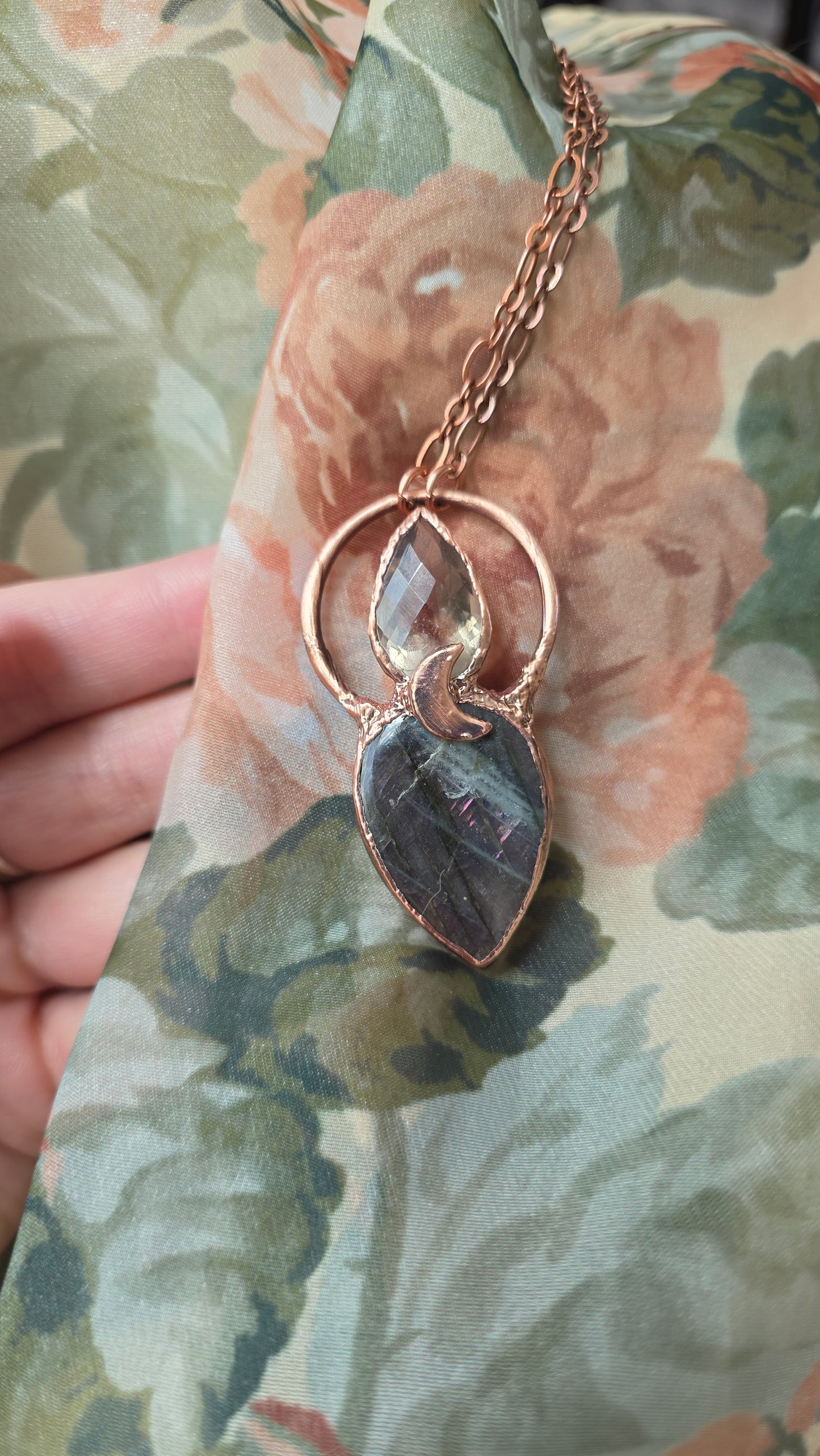 Labradorite with Smokey Quartz Copper Necklace