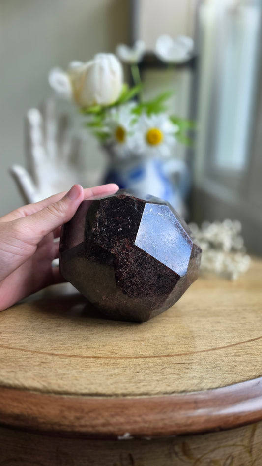 Large polished garnet dodecahedron