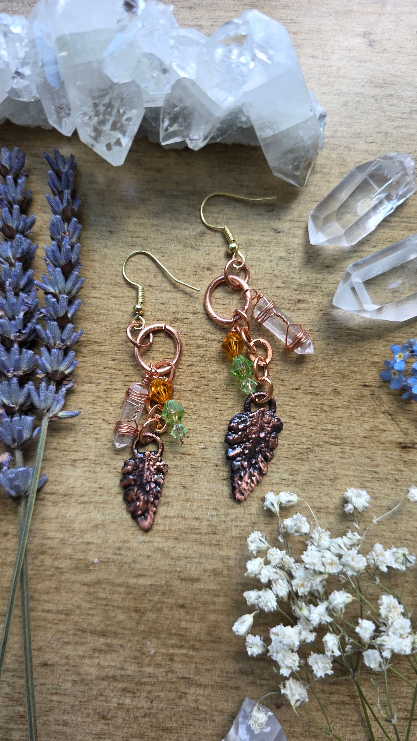 Copper Encased Fern Dangly Earrings