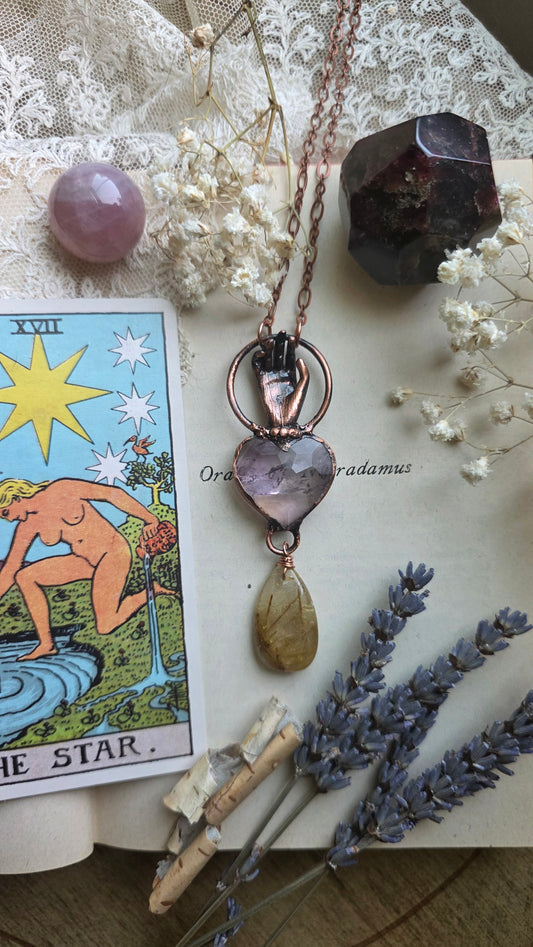 The Seer: Ametrine Heart with Rutilated Quartz