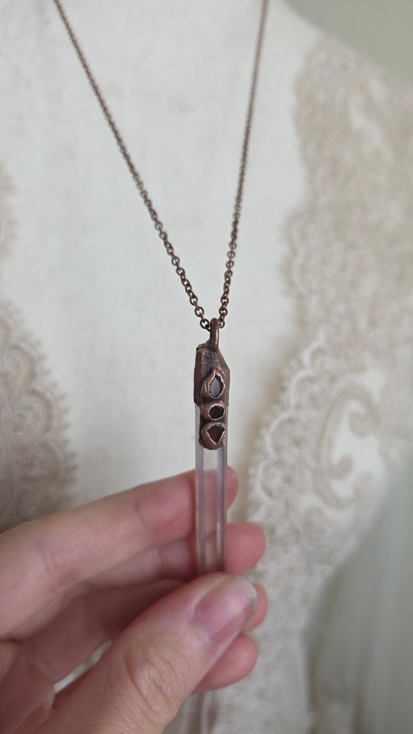 Singing Smokey Quartz with Garnet Copper Pendant