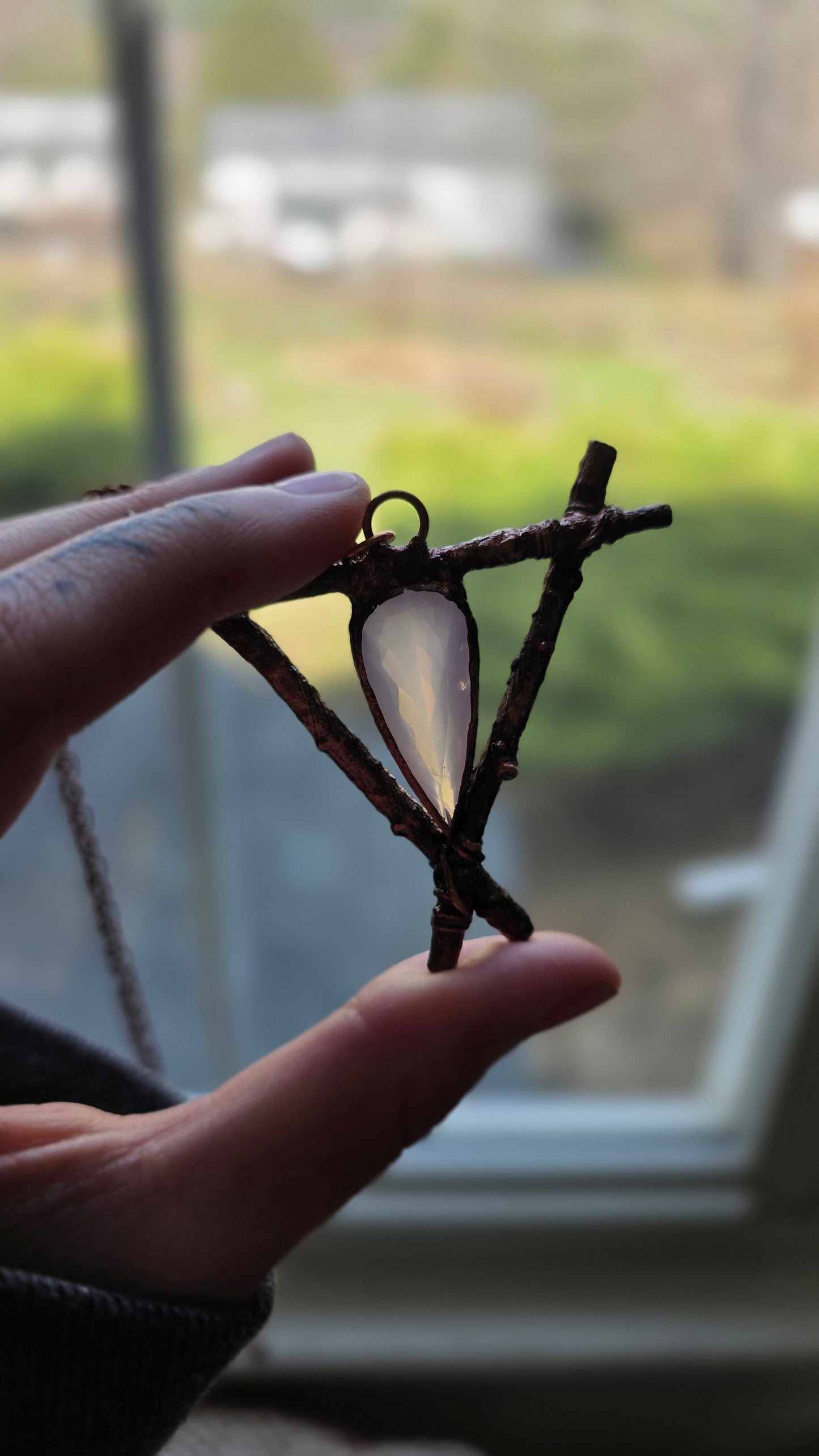 Rooted: Rose Quartz and Twig Copper Necklace